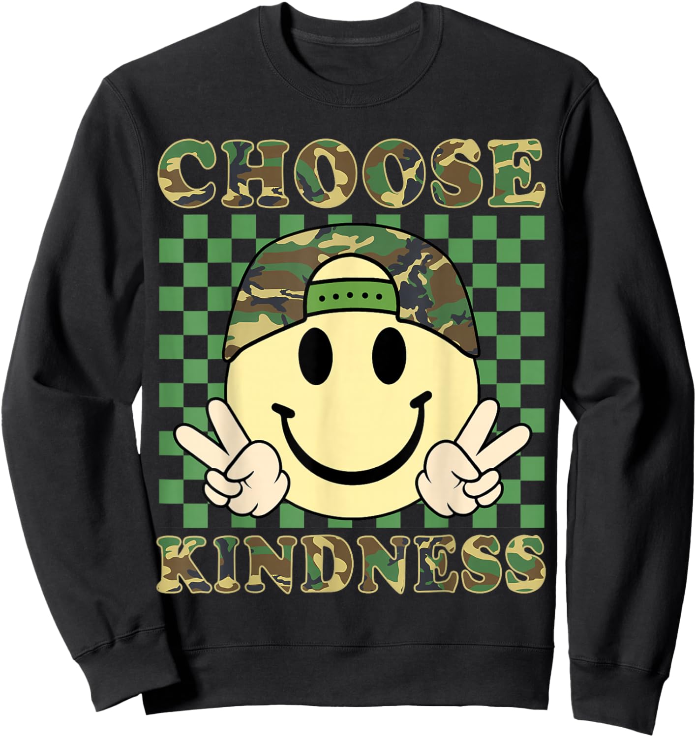 Choose Kindness Retro Camo Be Kind Inspirational Kids Boys Sweatshirt - Sweatshirt | Black