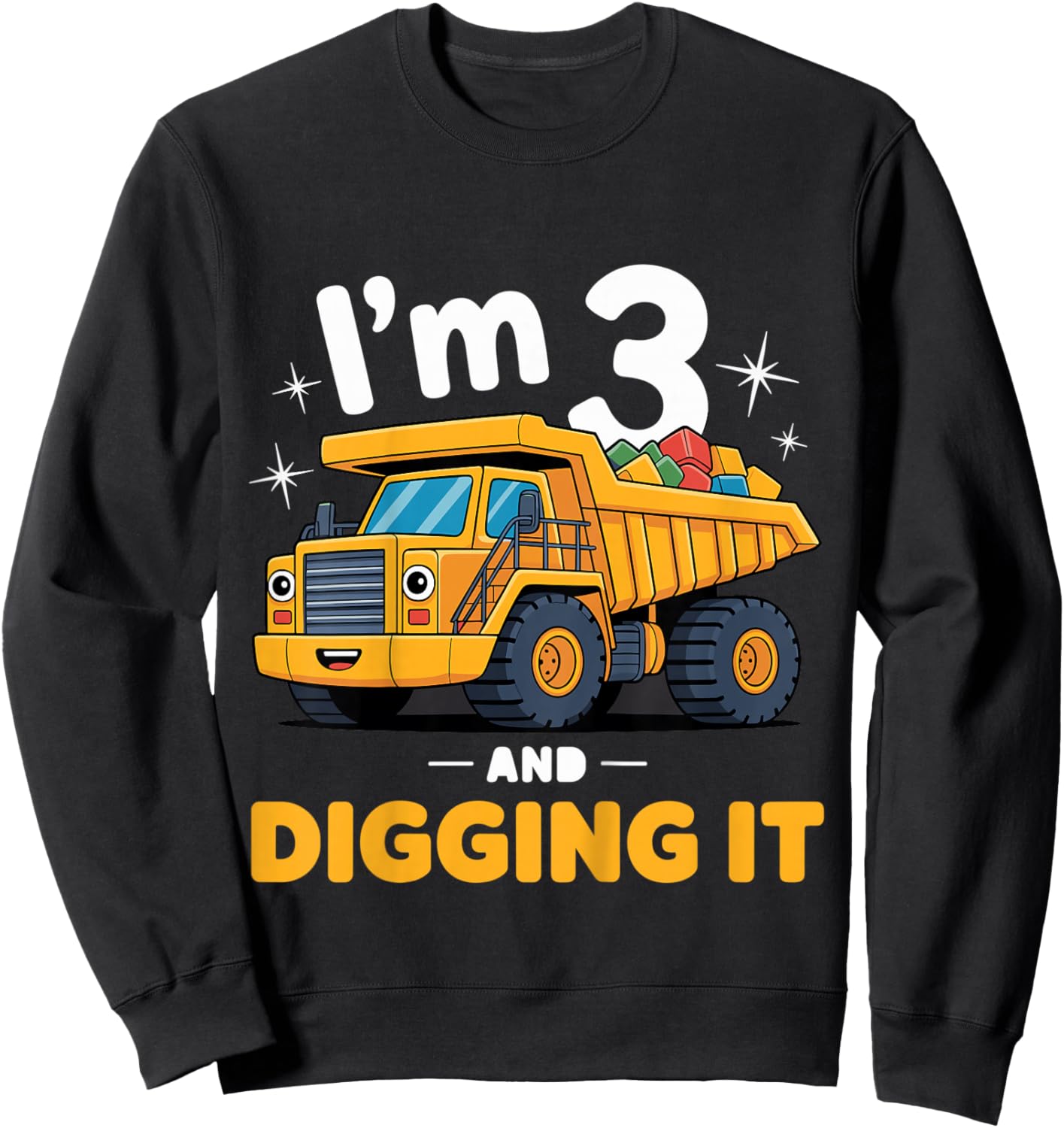 Kids 3 Year Construction Excavator 3nd Birthday Boy Sweatshirt - Sweatshirt | Black