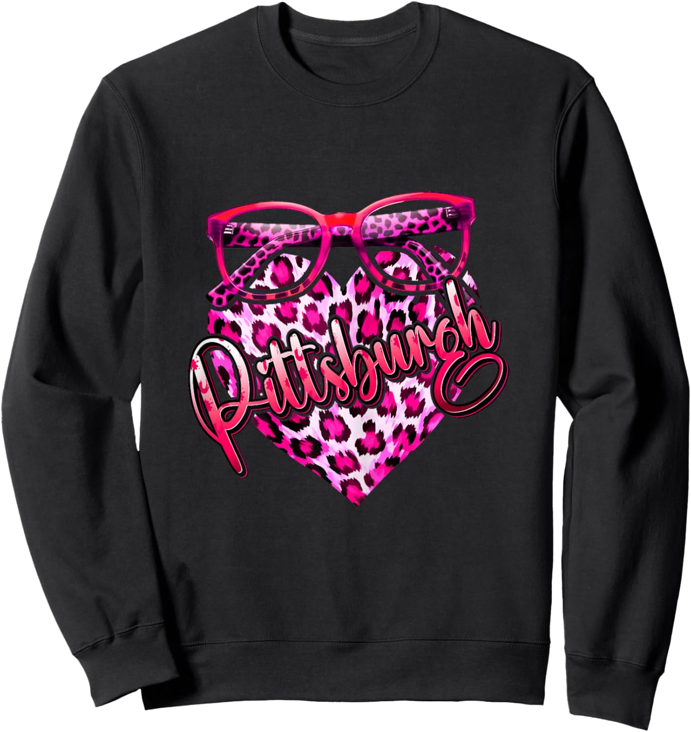 Pittsburgh Leopard Heart Pink Sunglasses Cool Stylish Women Sweatshirt - Sweatshirt | Black