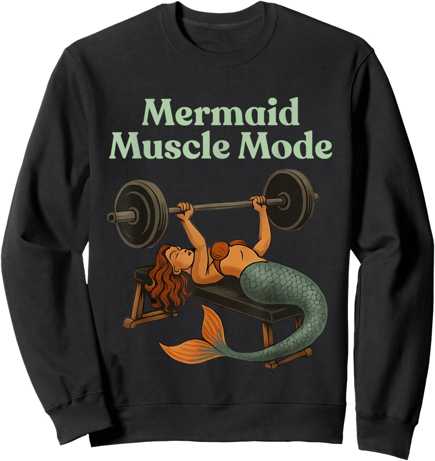 Mermaid Muscle Mode Shirt - Gym Workout Fitness Fantasy Sweatshirt - Sweatshirt | Black