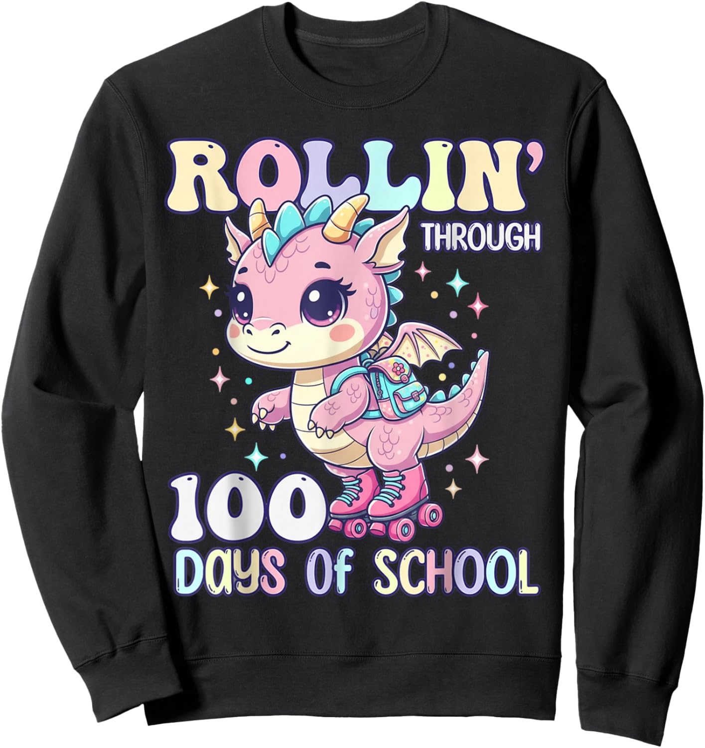 100 Days of School Girls Teacher 100th Day Cute Dragon Girl Sweatshirt - Sweatshirt | Black