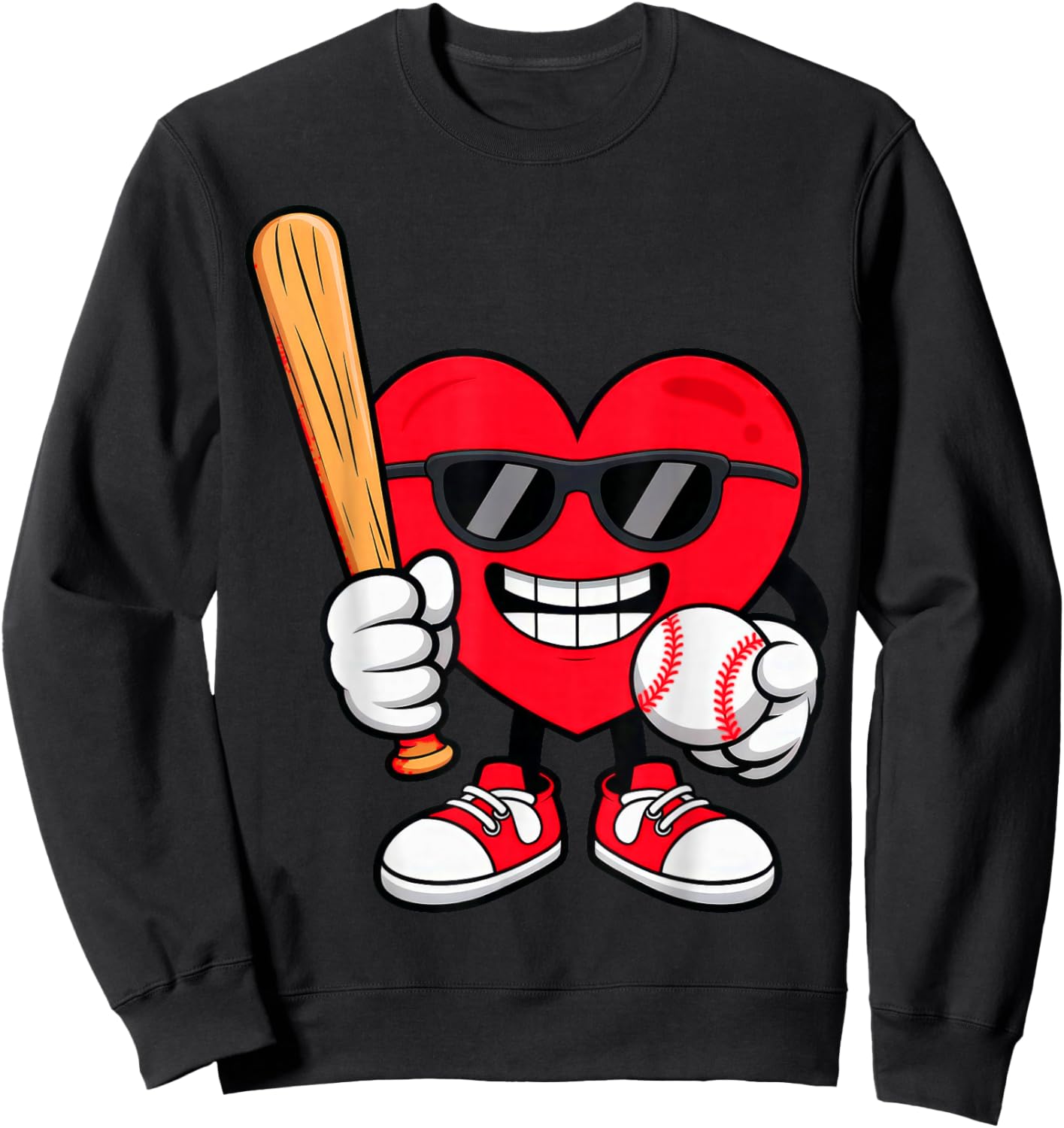 Heart Playing Baseball Valentines Day Sweatshirt - Sweatshirt | Black