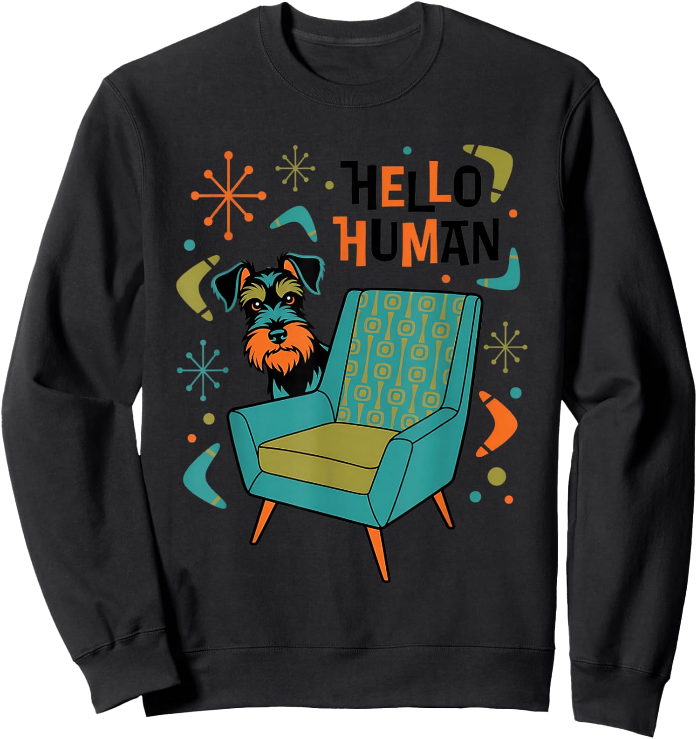 Schnauzer Peeking Mid Century Modern Dog Retro 50s Art Sweatshirt - Sweatshirt | Black