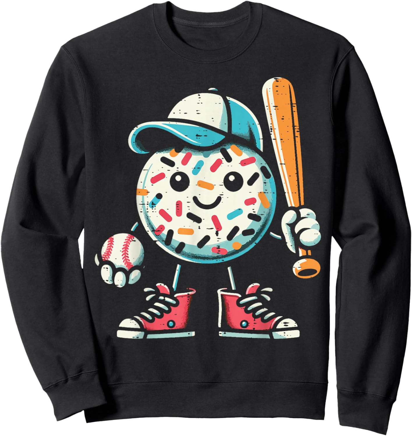 Donut Baseball Hat Ball Bat Cute Sport Toddler Boys Kids Men Sweatshirt - Sweatshirt | Black