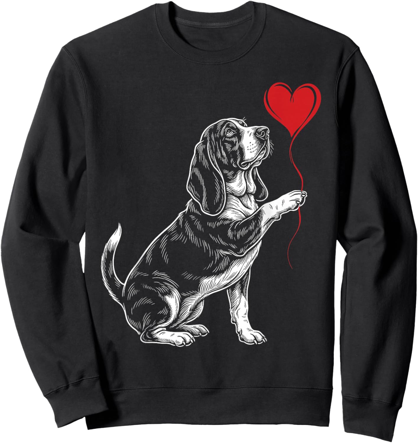 Basset Hound Lover Dog Art Holding Heart Valentines Sweatshirt - Sweatshirt | Black