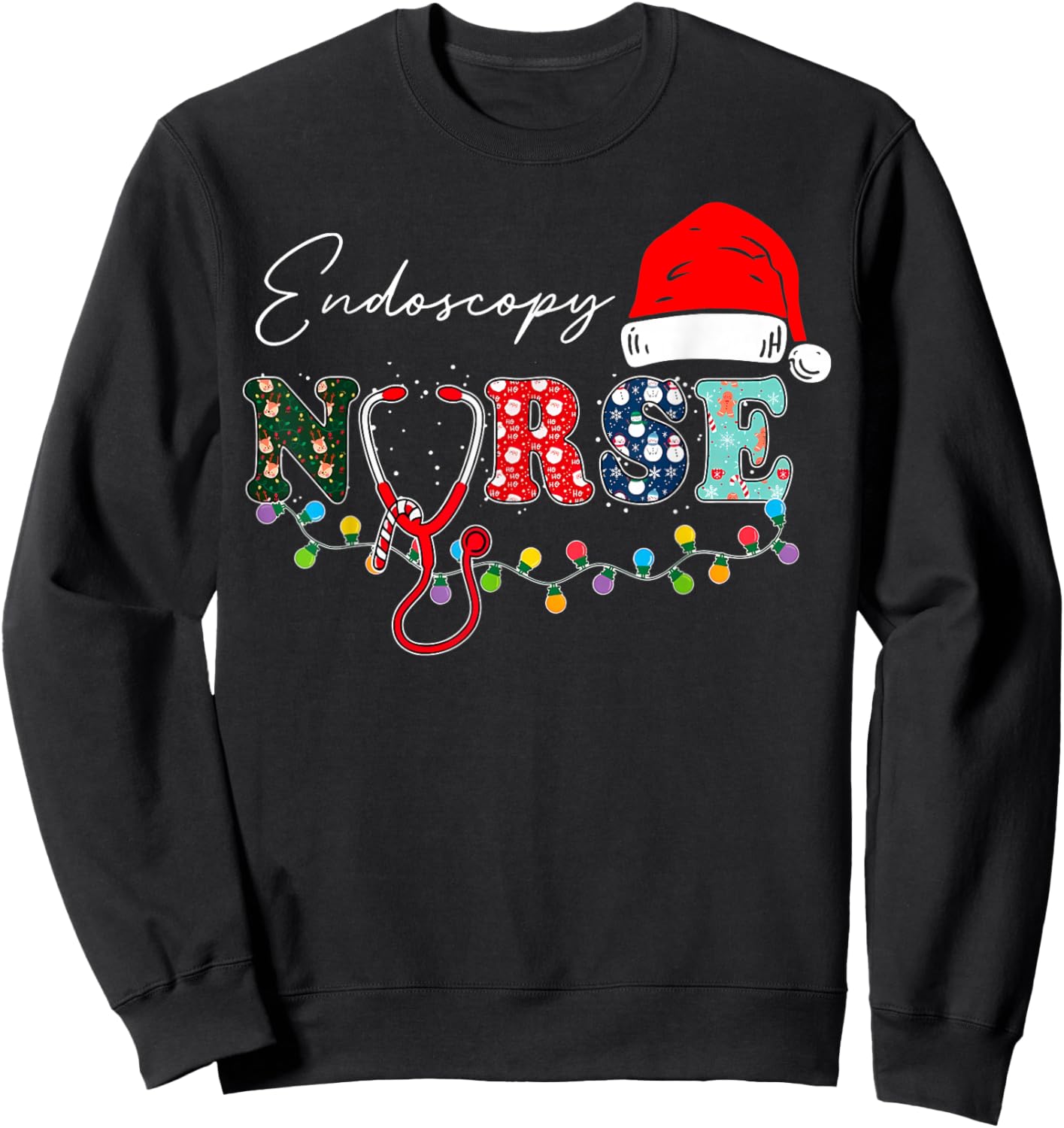 Endoscopy Nurse Santa Hat Christmas Lights Endo Nursing Sweatshirt - Sweatshirt | Black