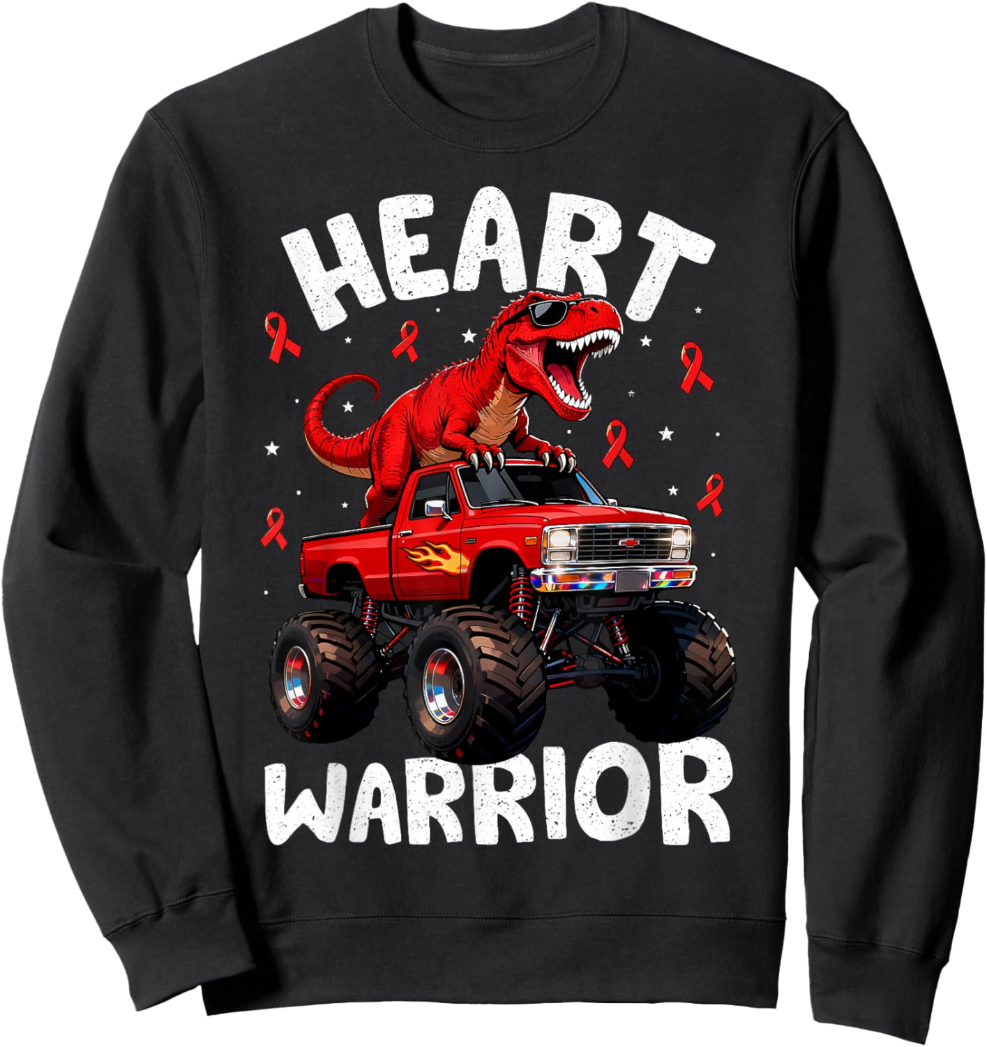 Dino Trex Boys Toddler Heart Warrior Heart Disease Awareness Sweatshirt - Sweatshirt | Black