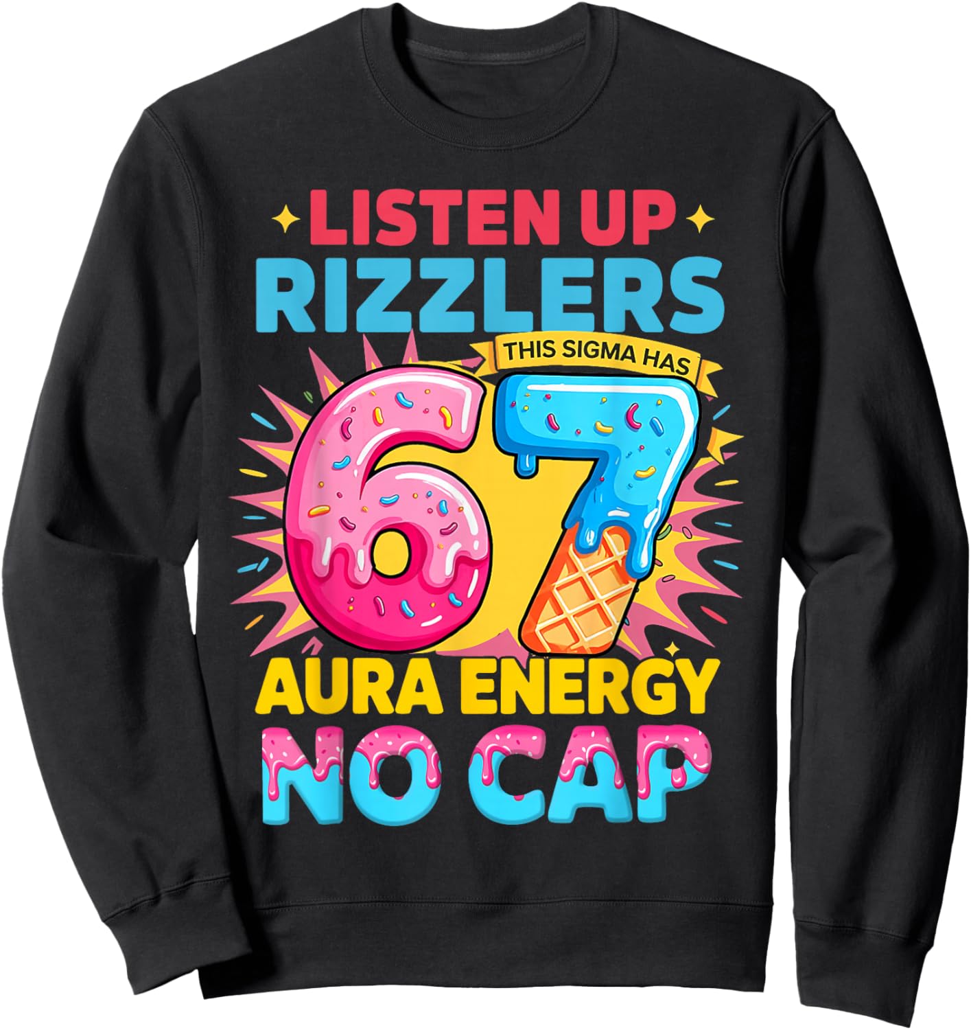 Listen Up Rizzlers This Sigma Has 67 Aura Energy No Cap Sweatshirt - Sweatshirt | Black