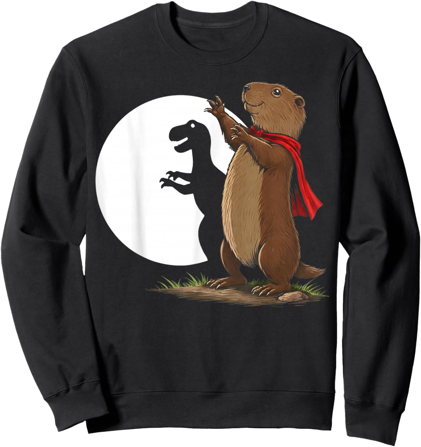 Groundhog Shadow Dinosaur Funny Puppet Happy Groundhog Day Sweatshirt - Sweatshirt | Black