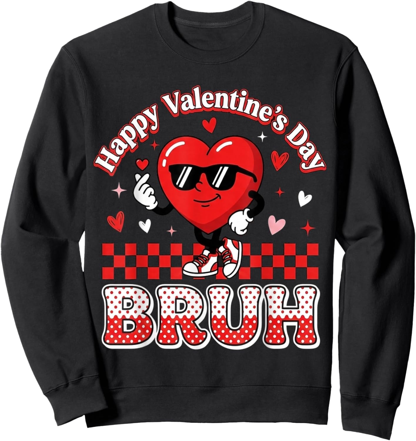 Happy Valentines Bruh Valentine Boys Hearts Kids Men Sweatshirt - Sweatshirt | Black