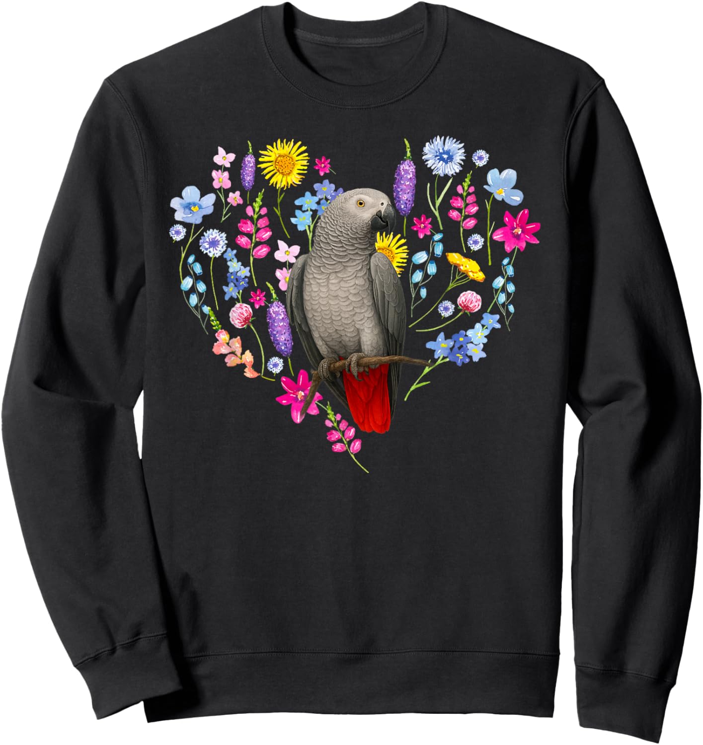 African Grey Owner Flowers African Grey Parrot Lover Sweatshirt - Sweatshirt | Black