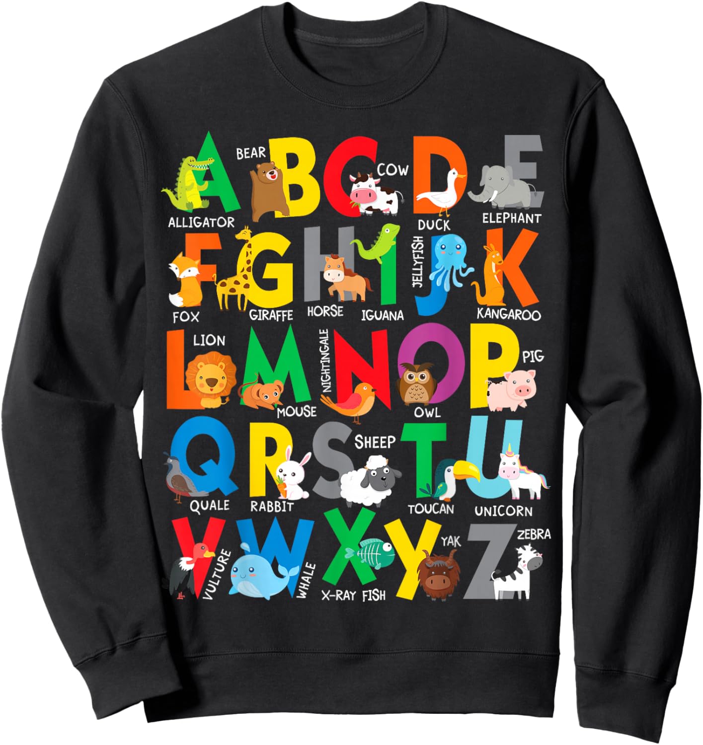 Zoo Animal Alphabet ABCs Learning Letters Boys Girls Sweatshirt - Sweatshirt | Black