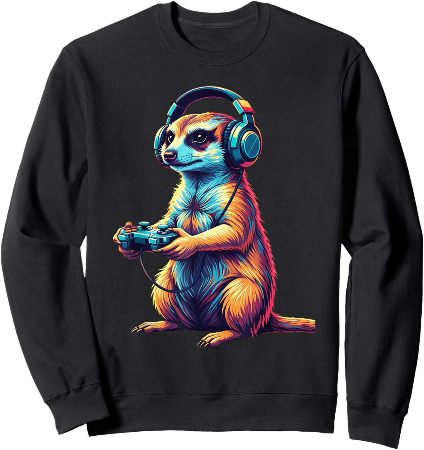 Meerkat Gaming Animal Video Games Funny Meerkat Sweatshirt - Sweatshirt | Black
