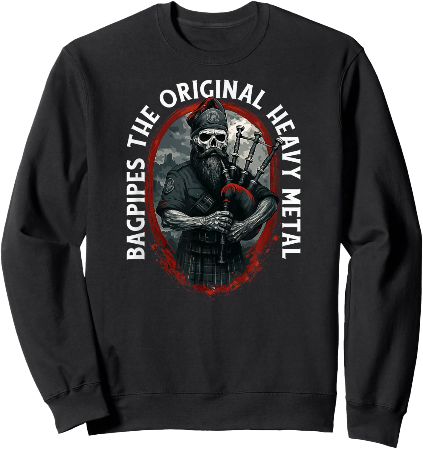 Music Bagpipes Bagpiper Figurine-Skeleton 3 Drones Bagpipe Sweatshirt - Sweatshirt | Black