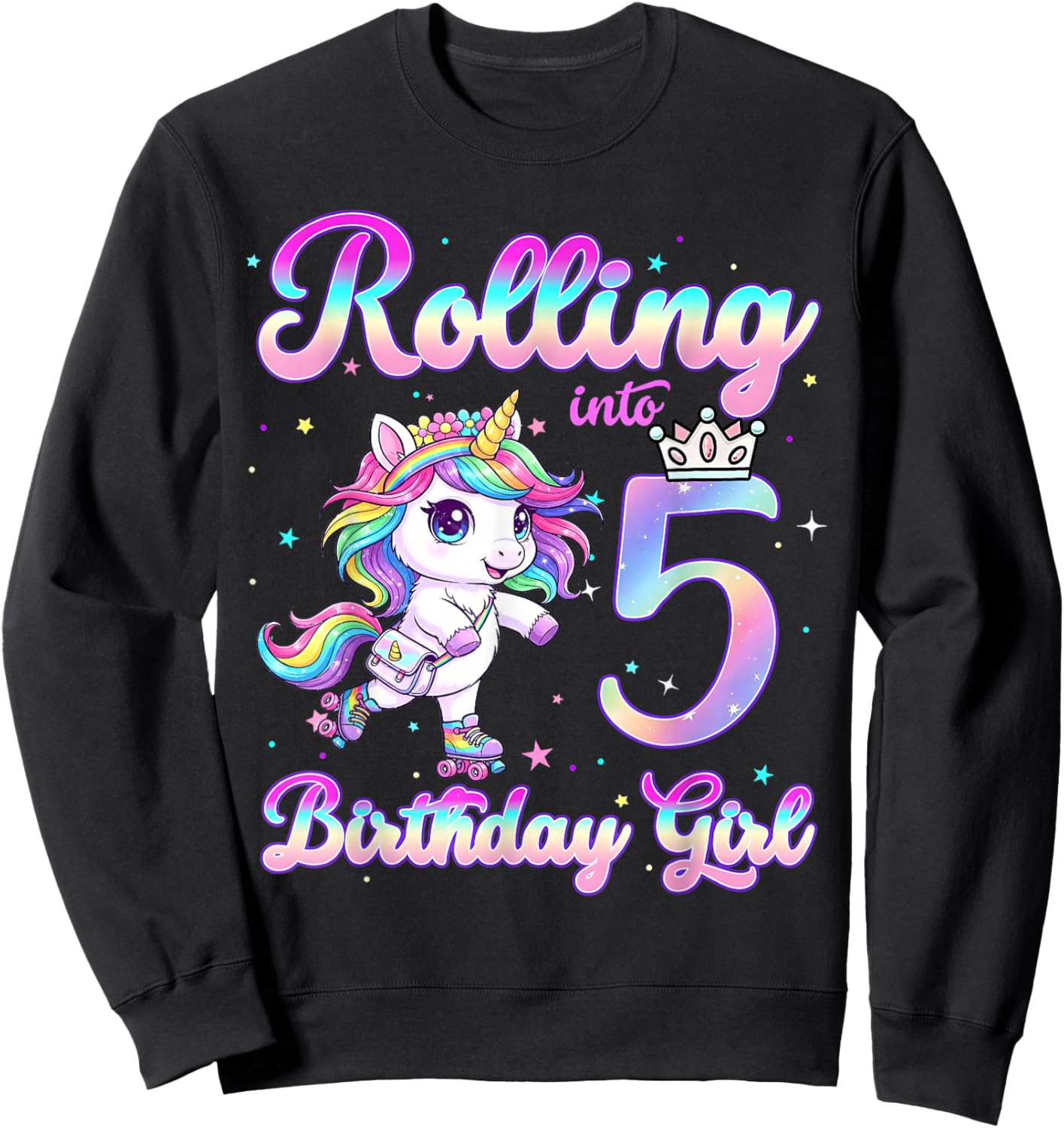 Kids Rolling Into 5 Roller Skating 5th Birthday Unicorn Girl Sweatshirt - Sweatshirt | Black