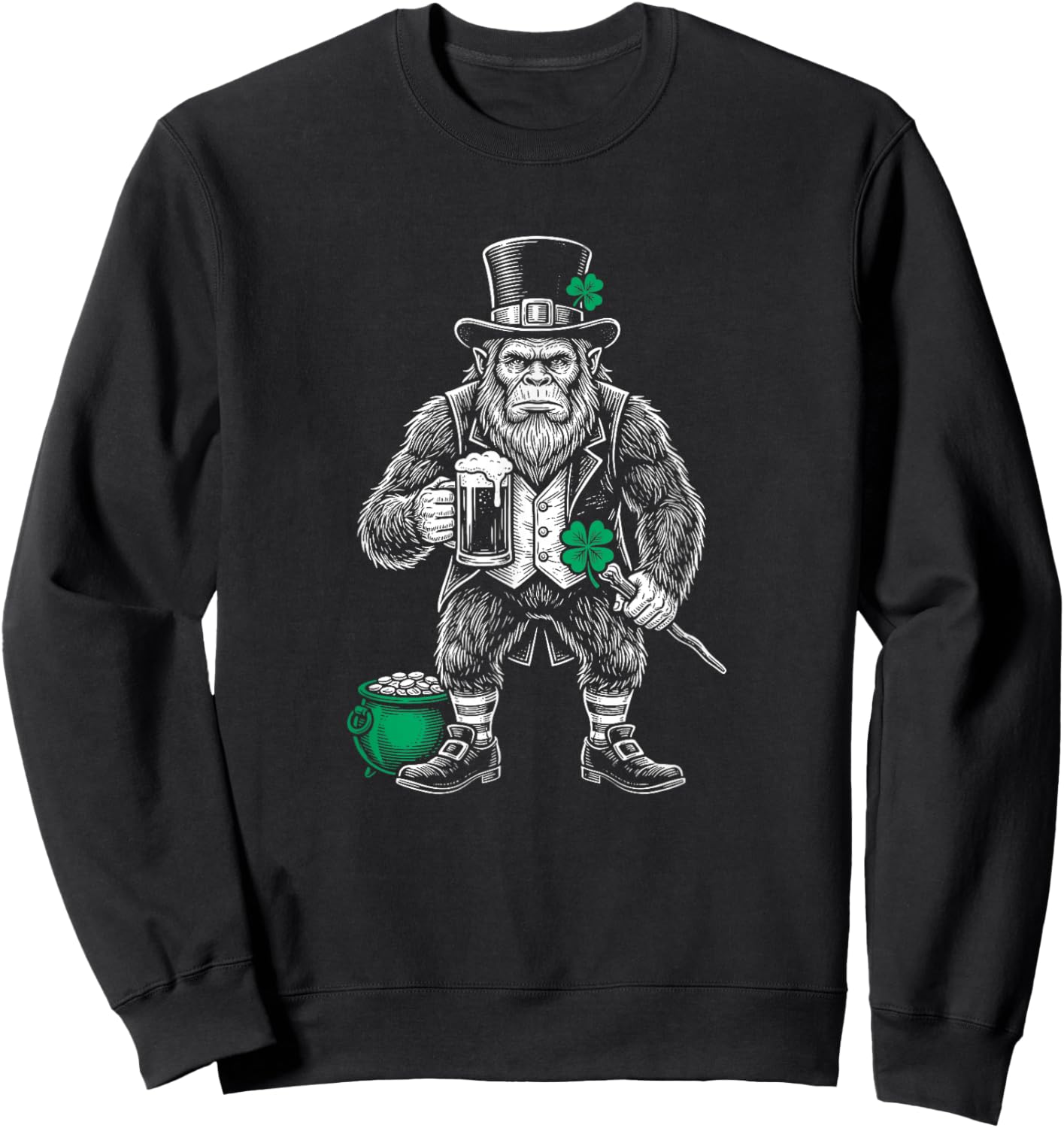 Funny Bigfoot Leprechaun St Patricks Day Drinking Sasquatch Sweatshirt - Sweatshirt | Black