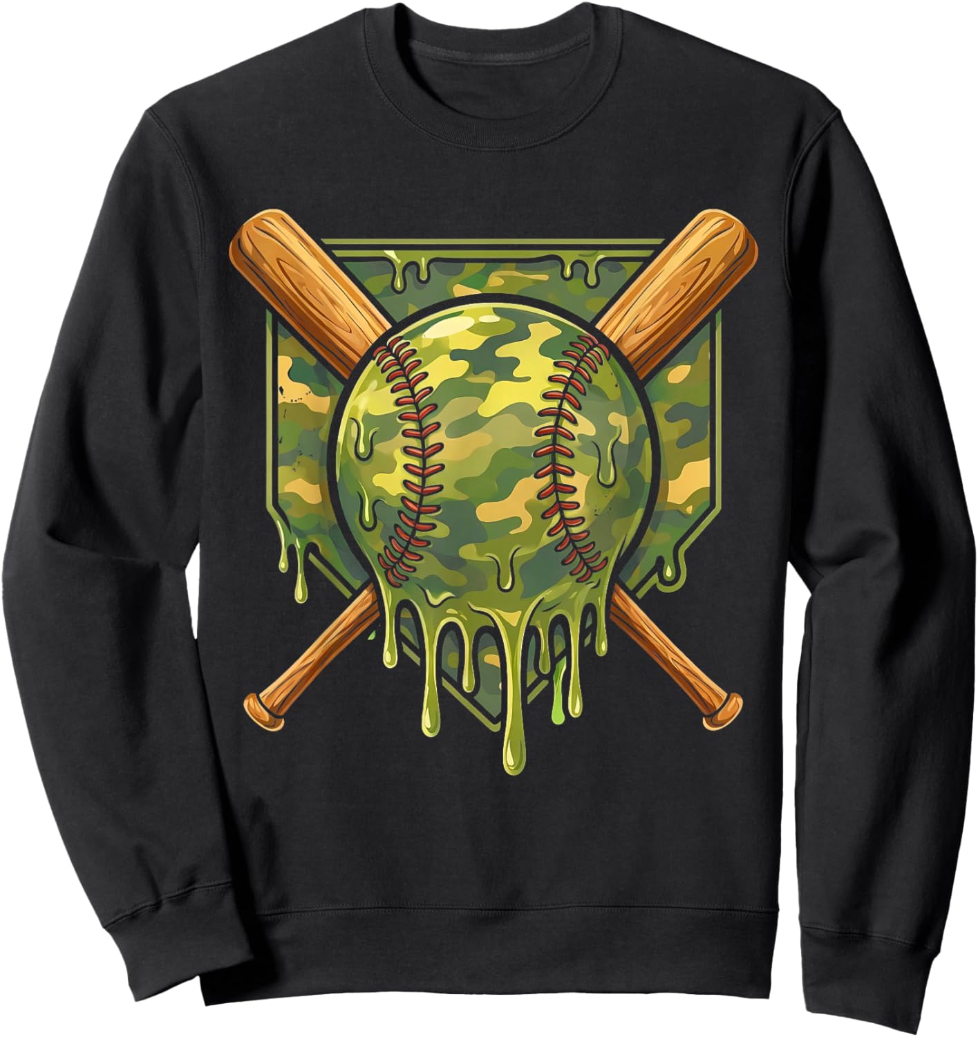 Baseball Drip for Boys Ice Cream Dripping Boys Baseball Camo Sweatshirt - Sweatshirt | Black