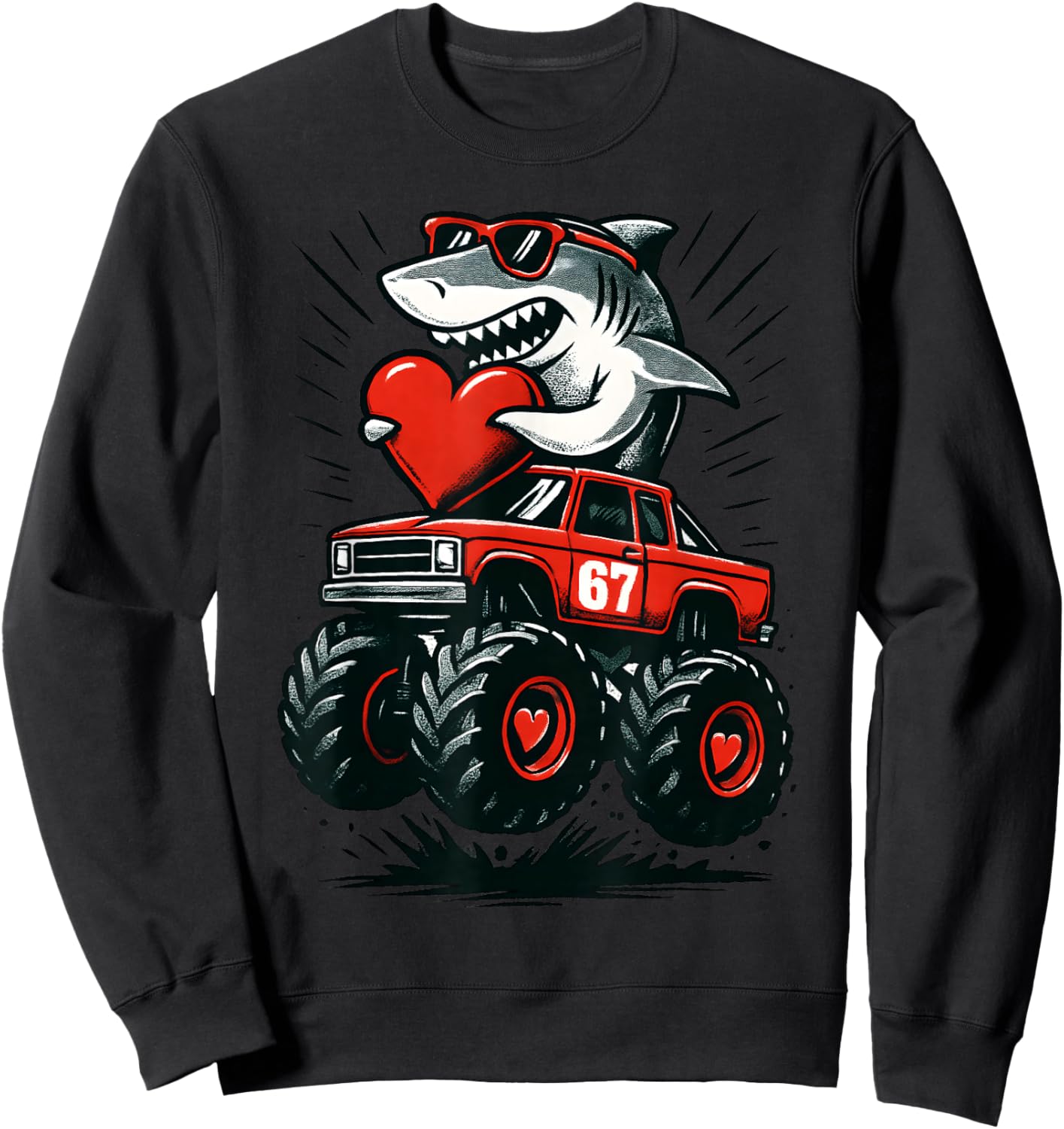 Valentines Day 6 7 Sharks 67 Meme Truck Funny 6-7 Boys Sweatshirt - Sweatshirt | Black