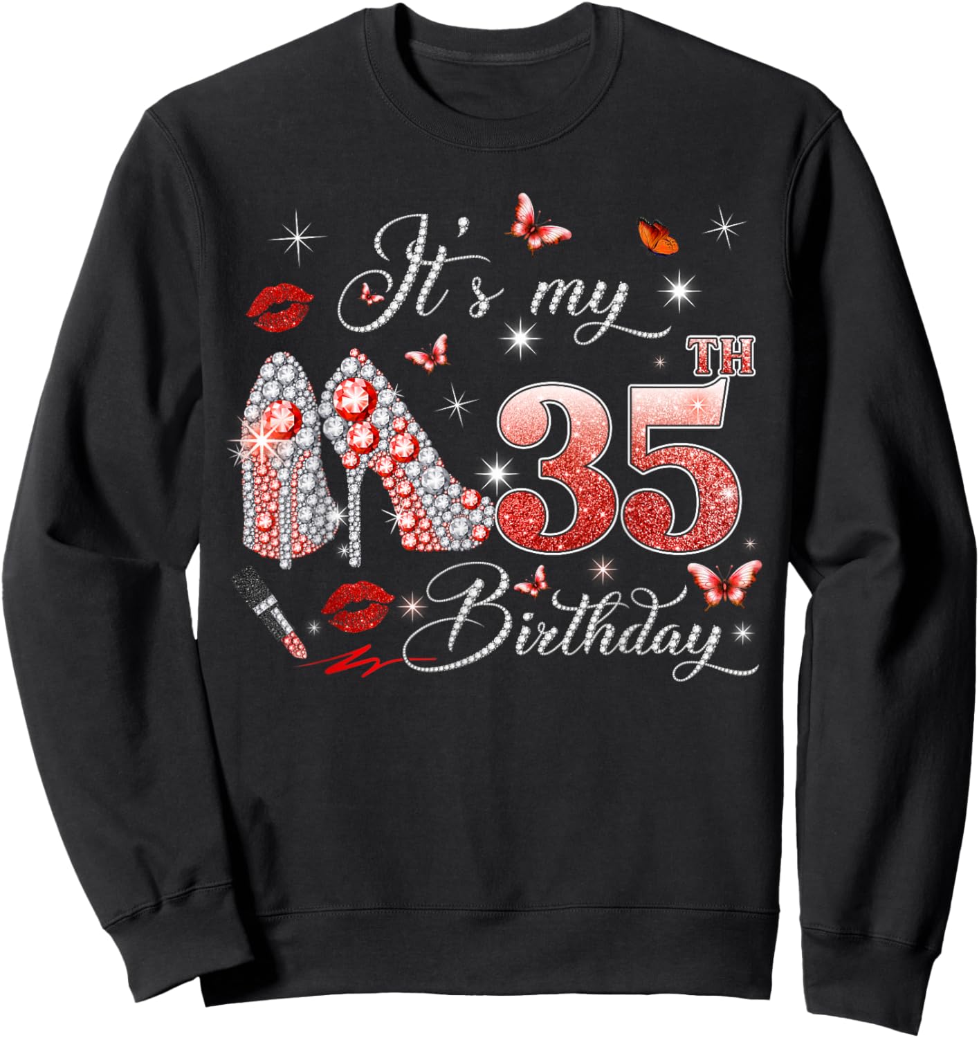 It’s My 35th Birthday Pink 35 Years Old Birthday Queen Party Sweatshirt - Sweatshirt | Black