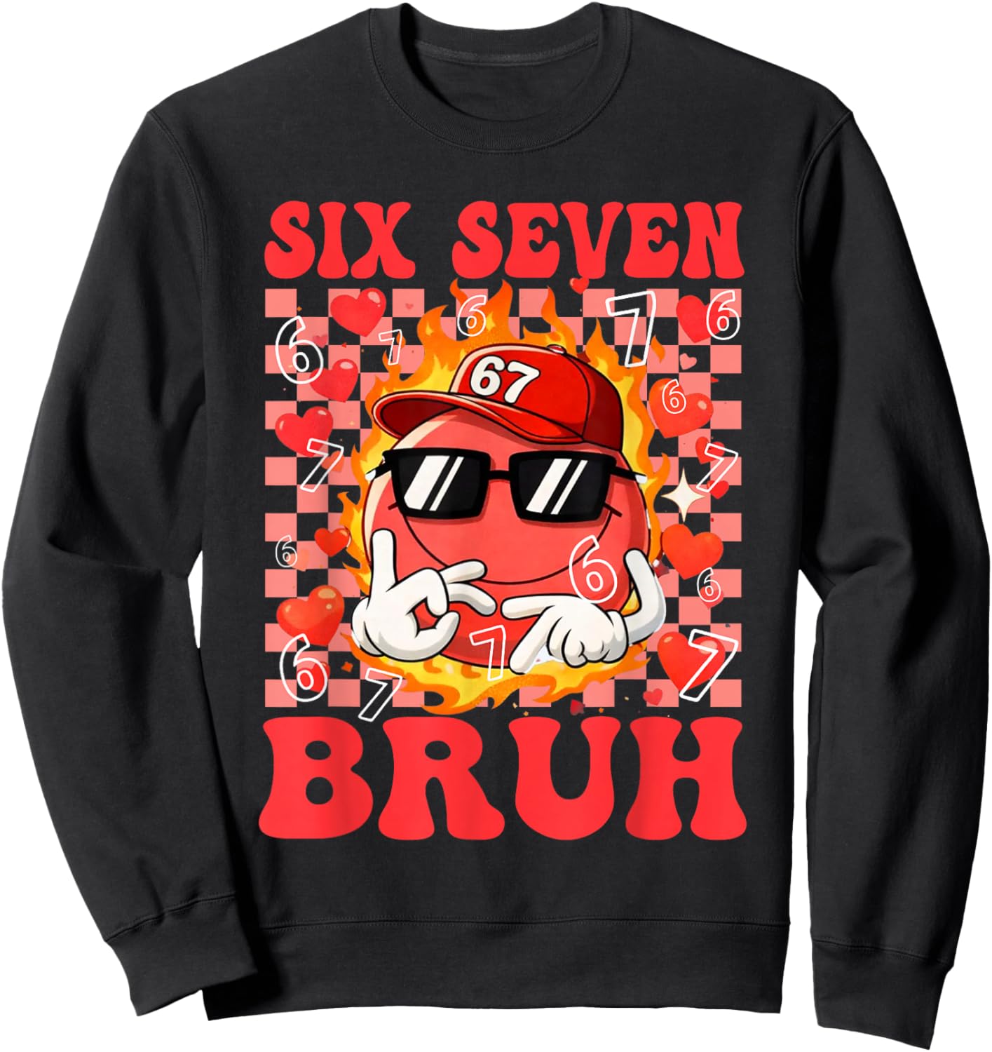 Funny Six Seven 67 6 7 Meme Heart Valentines Bro Kids Boys Sweatshirt - Sweatshirt | Black