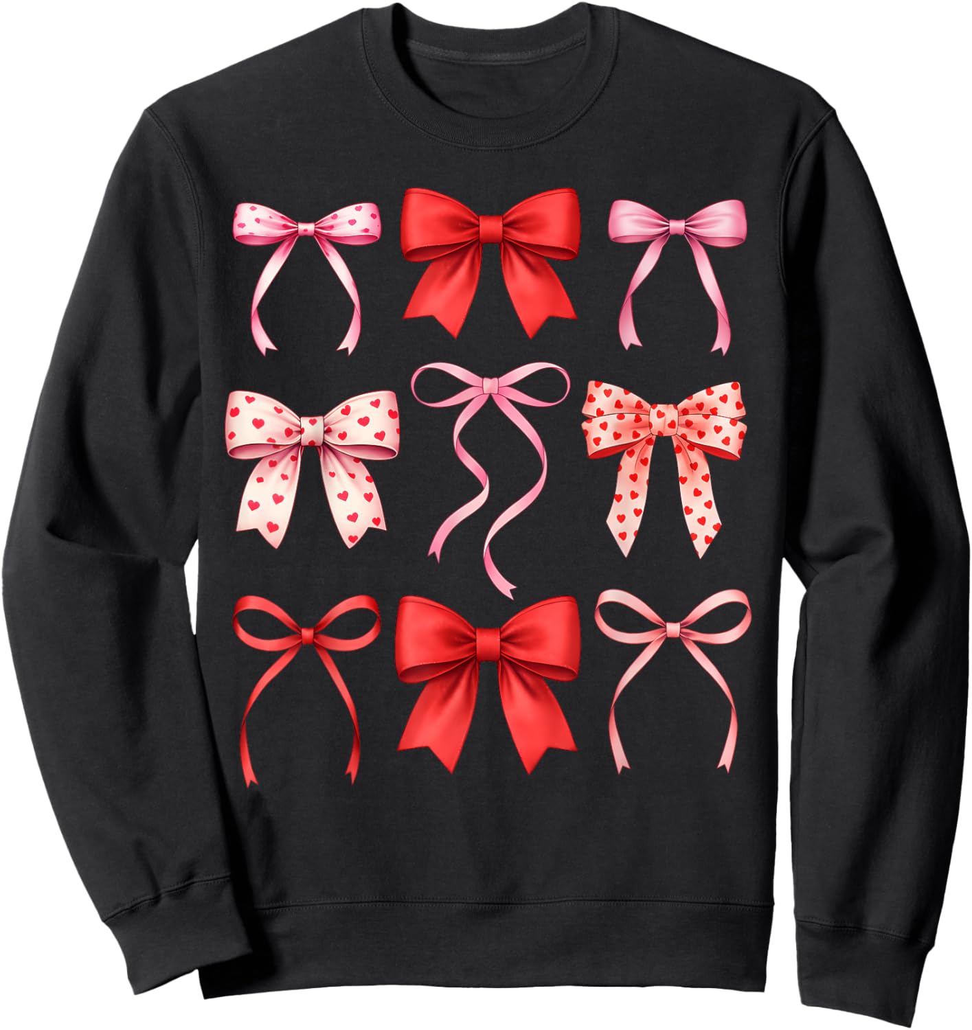 Cute Coquette Bows Valentines Day Girls Kids Sweatshirt - Sweatshirt | Black