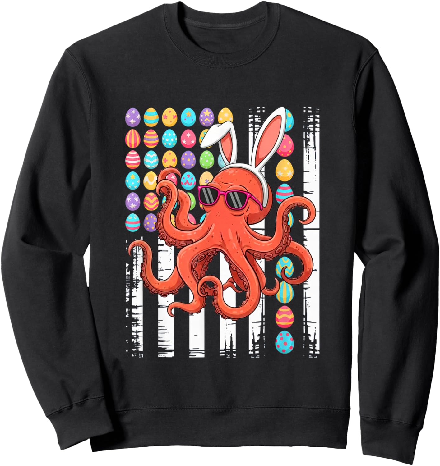 US Flag Easter Chocolate Eggs Bunny Octopus Lover Kids Sweatshirt - Sweatshirt | Black