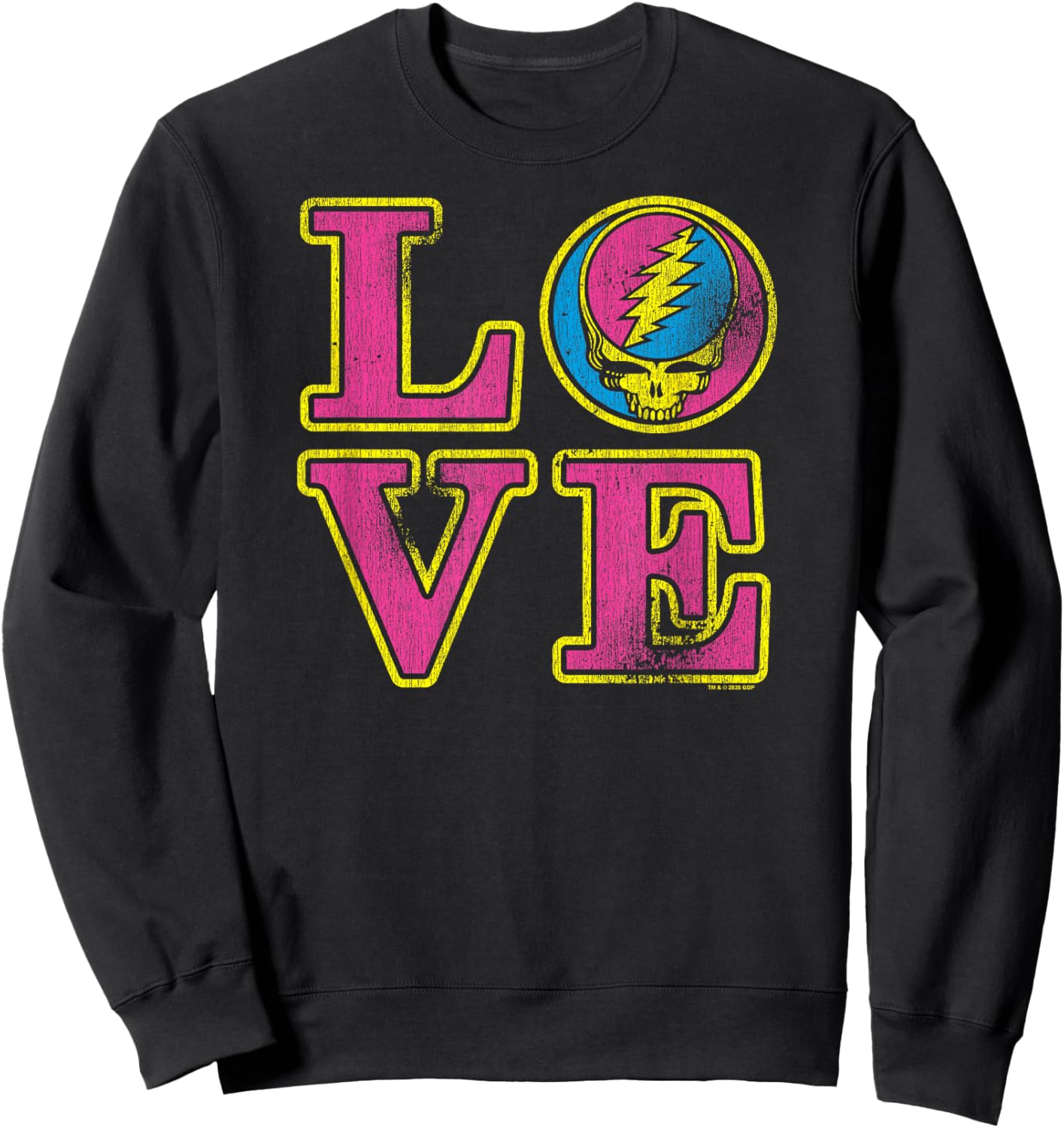 Grateful Dead Colorful Stealie Love Block Letters Rock Band Sweatshirt - Sweatshirt | Black