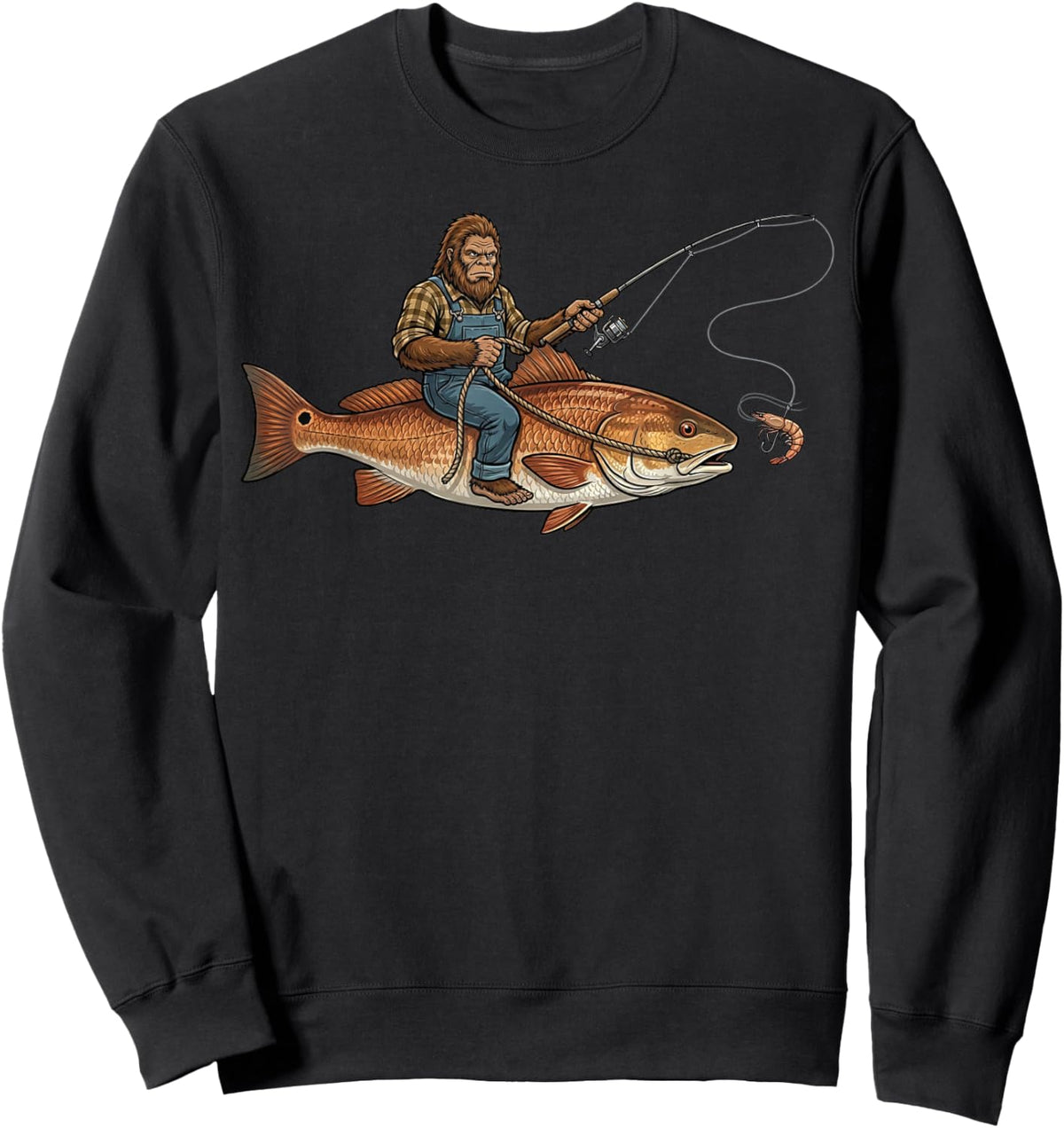 Redfish Fishing Bigfoot Riding Fisherman Funny Angler Sweatshirt - Sweatshirt | Black
