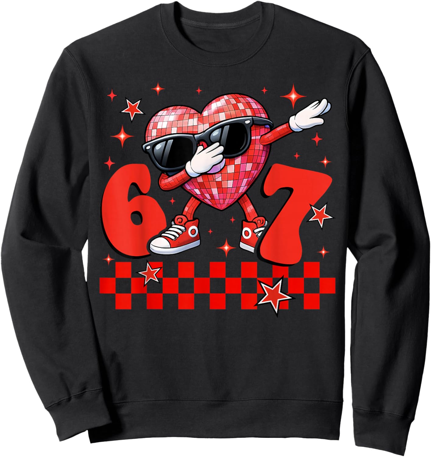 Valentines Day Funny 67 Dab Disco Heart Meme Boys Girls Kids Sweatshirt - Sweatshirt | Black