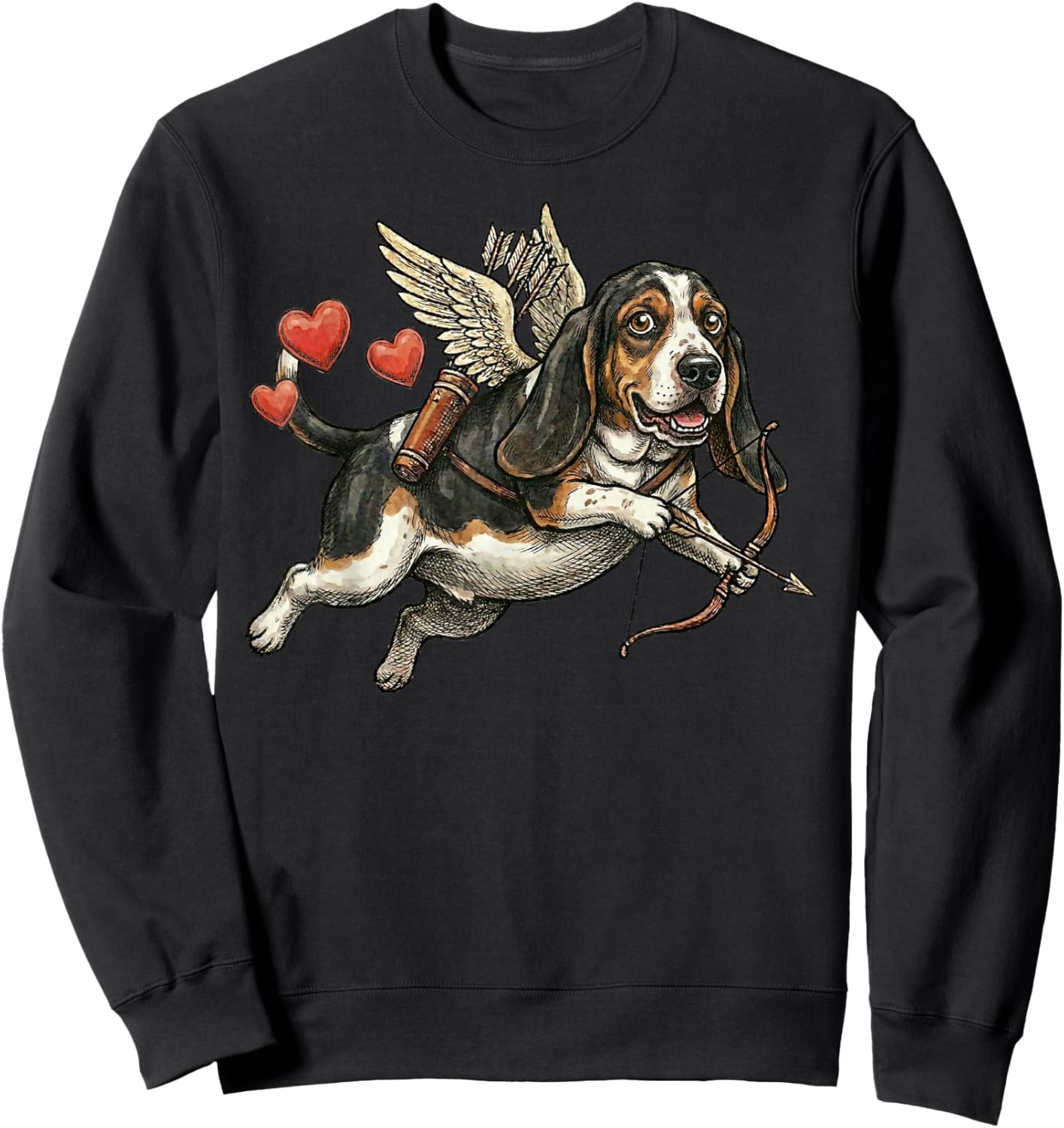 Basset Hound Dog Angel Flying Love Hearts Valentine Sweatshirt - Sweatshirt | Black