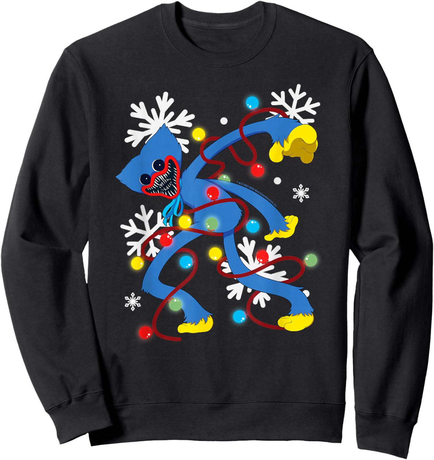 Poppy Playtime Christmas Huggy Wuggy with Xmas Lights Sweatshirt - Sweatshirt | Black