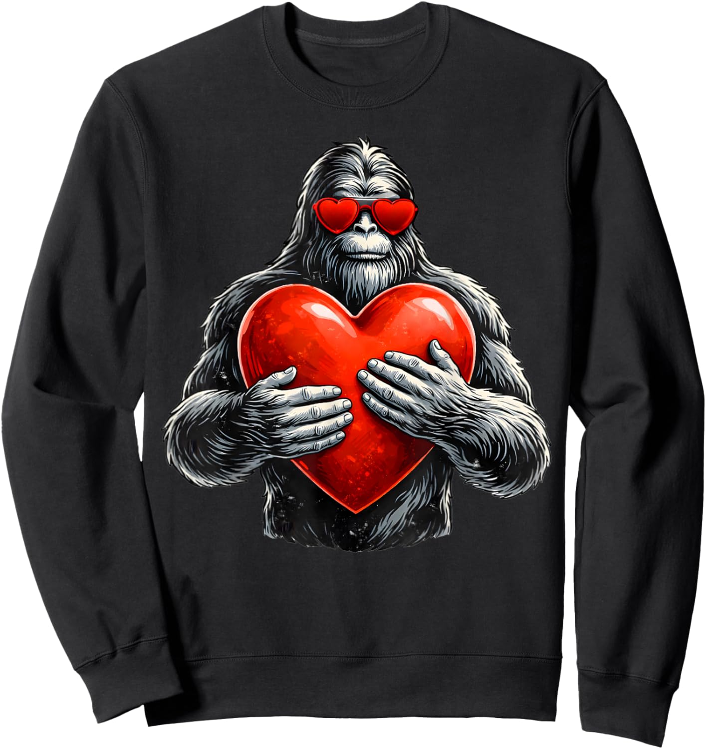 Funny Valentines Day Bigfoot Heart Sasquatch Men Boys Kids Sweatshirt - Sweatshirt | Black