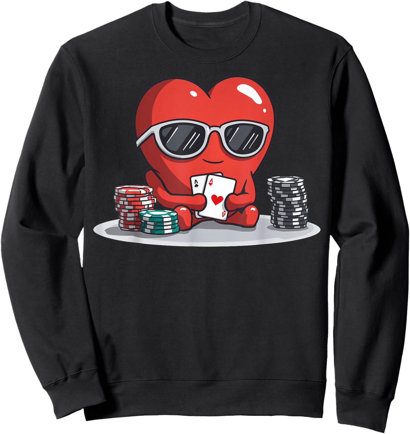 Poker Heart Player Casino Gambling Valentine's Day Sweatshirt - Sweatshirt | Black