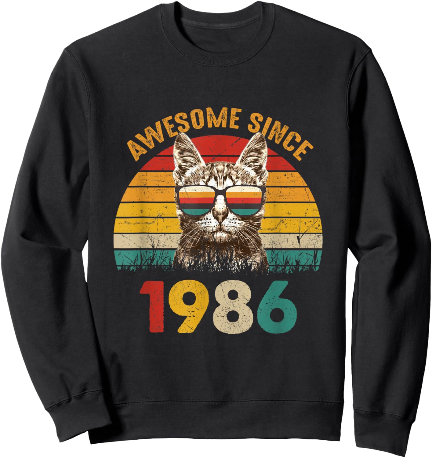 40th Birthday Cat 40 Year Old Vintage Awesome Since 1986 Sweatshirt - Sweatshirt | Black