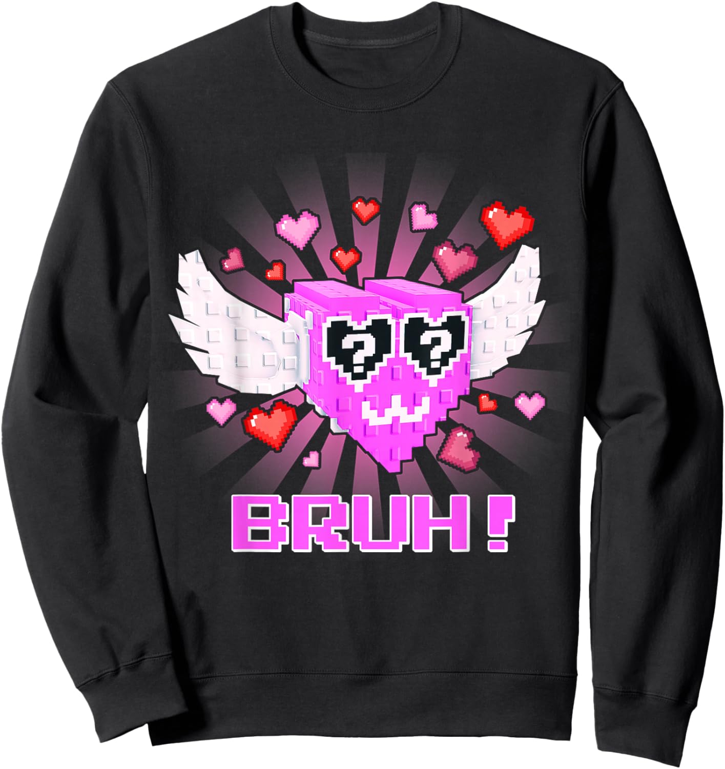 Bruh Funny Valentines Lucky Block Brainrot Gaming Sweatshirt - Sweatshirt | Black