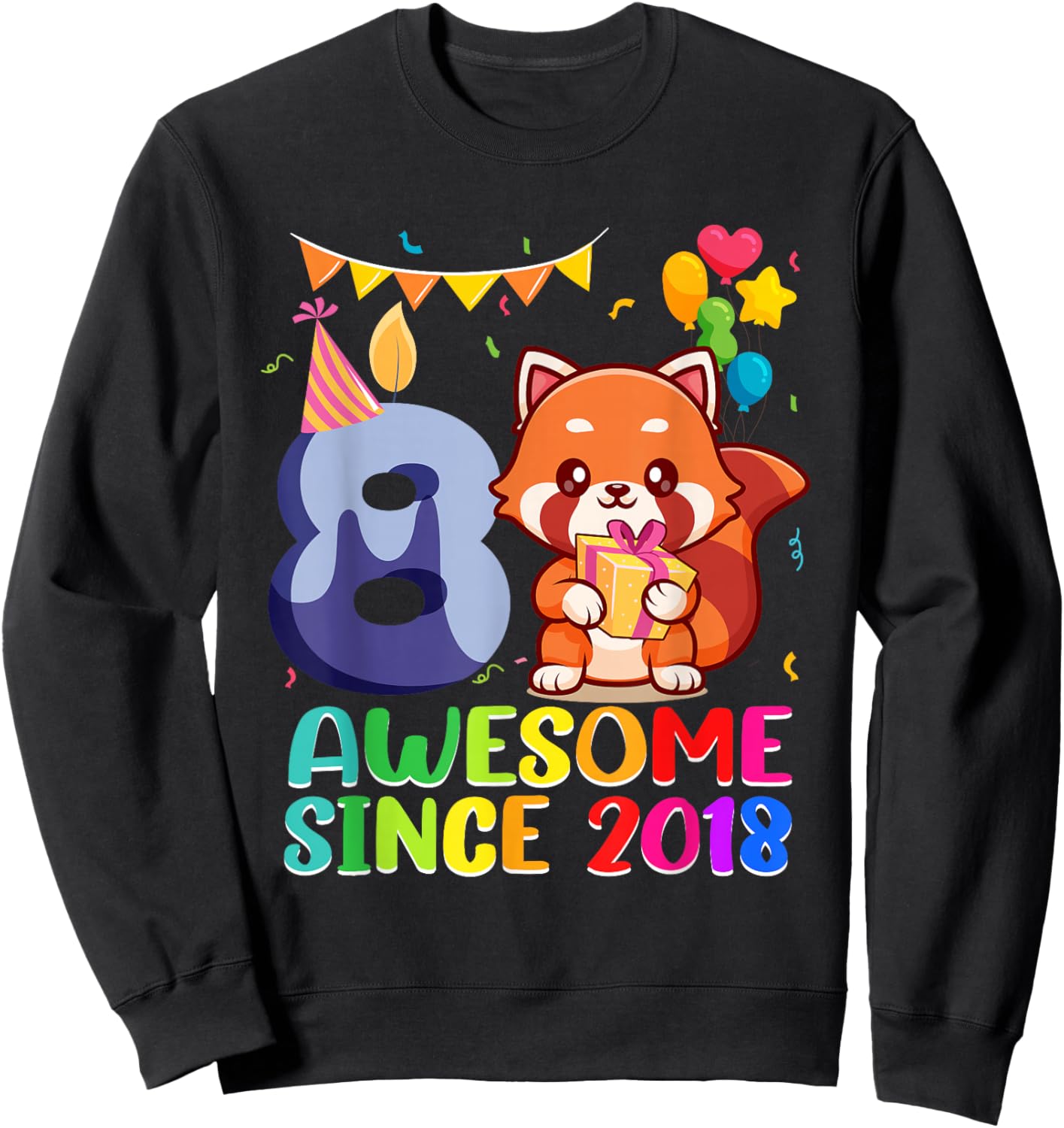 8th Birthday Red Panda Awesome Since 2018 8 Year Old Sweatshirt - Sweatshirt | Black