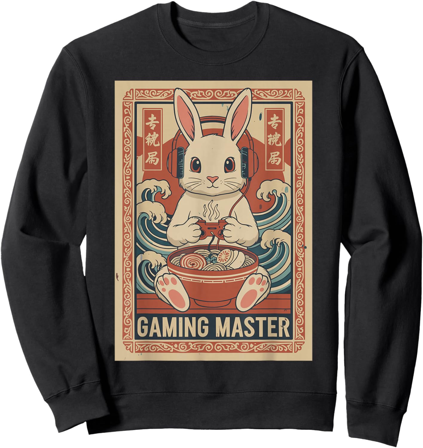 Cute Kawaii Gamer Bunny Japanese Ramen Gaming Boys Kids Sweatshirt - Sweatshirt | Black
