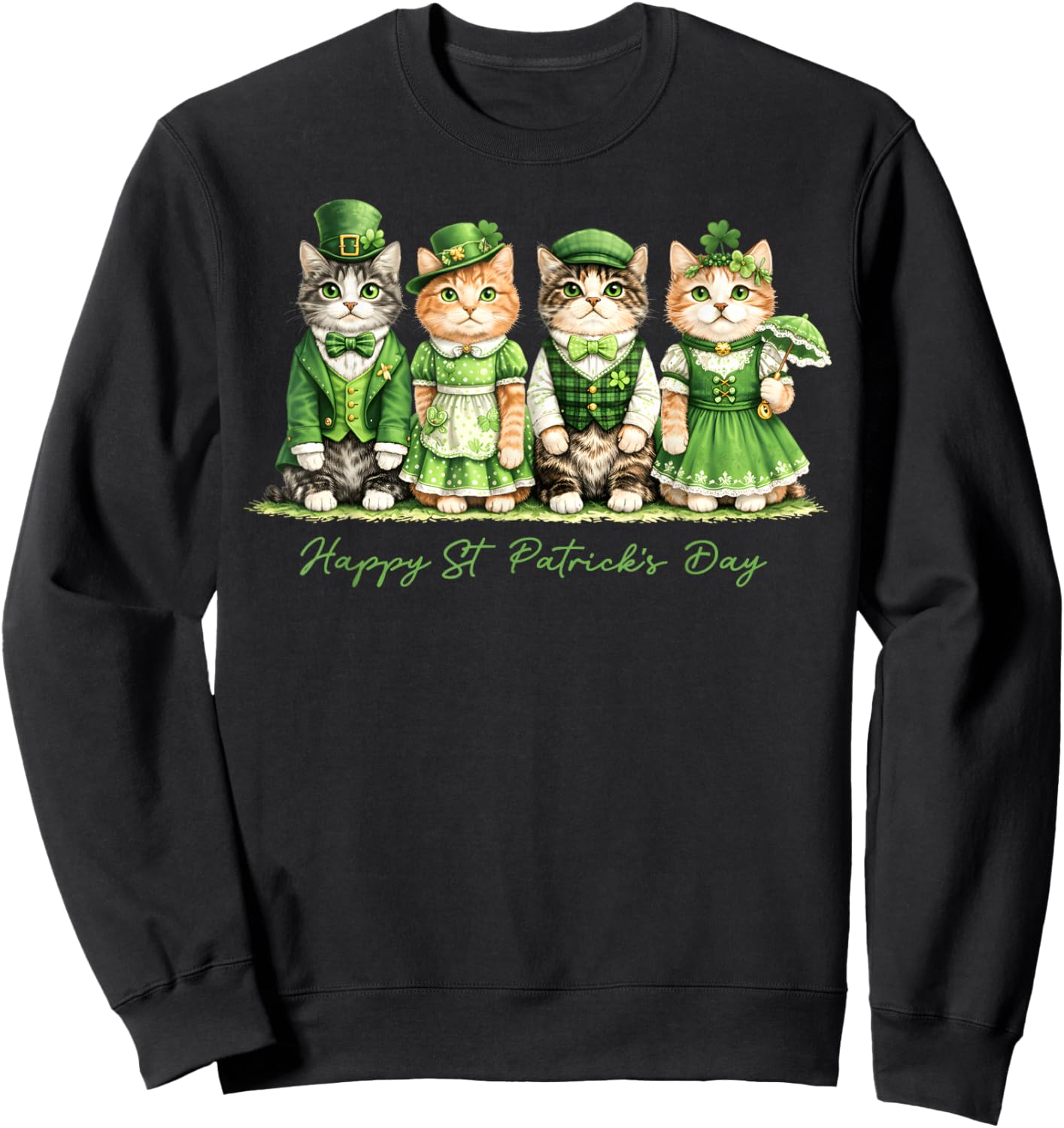 Happy St Patricks Day Cats Saint Catricks Men Women Kid Sweatshirt - Sweatshirt | Black
