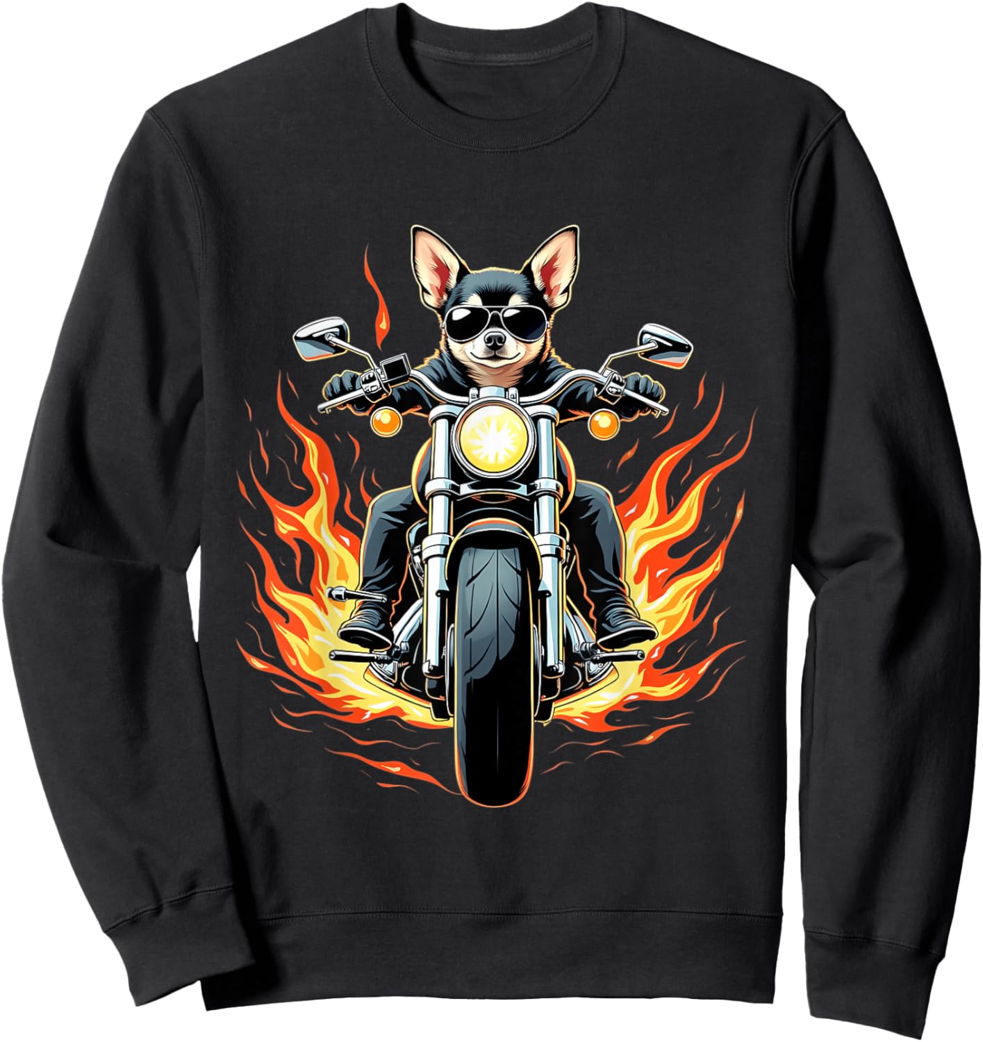 Funny Chihuahua Dog Riding a Motorcycle Chihuahua Lovers Sweatshirt - Sweatshirt | Black