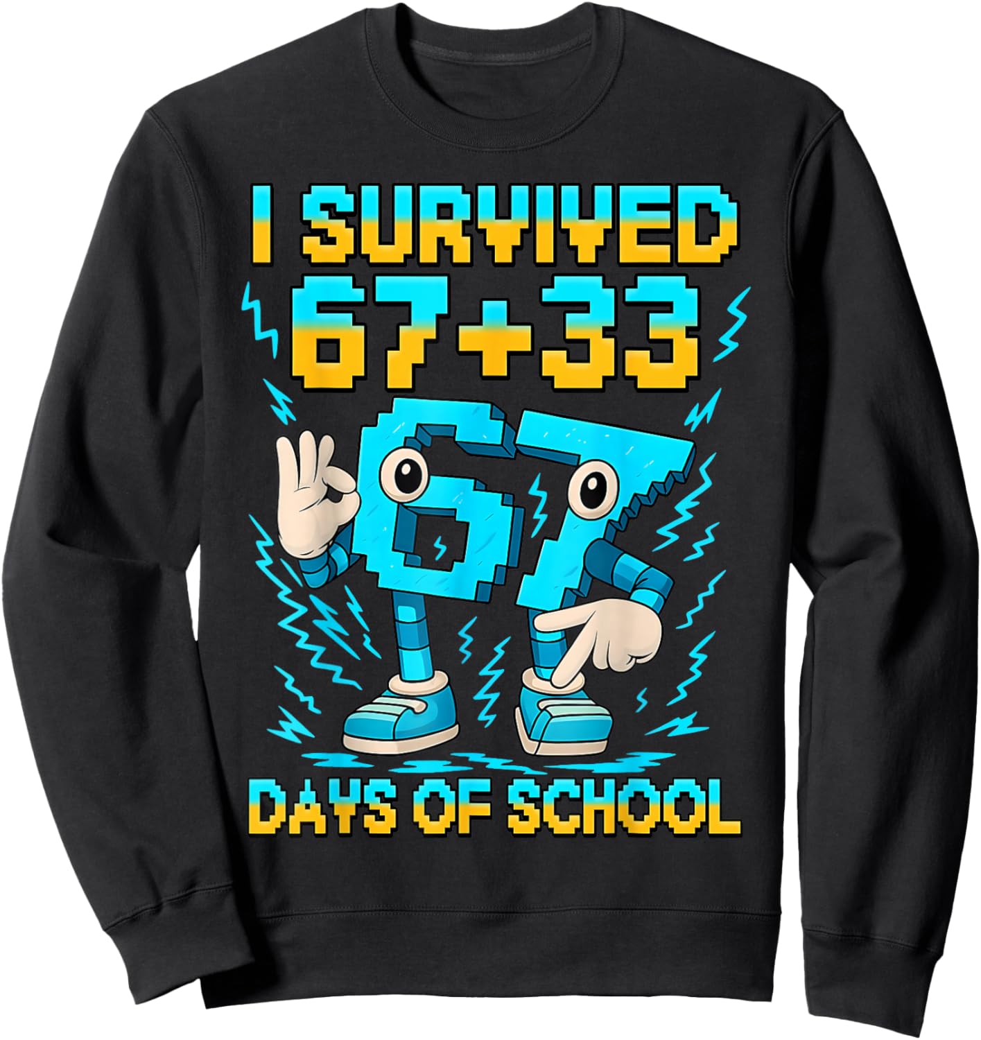 I Survived 100 Days of School 67 Italian Brainrot Kids Meme Sweatshirt - Sweatshirt | Black