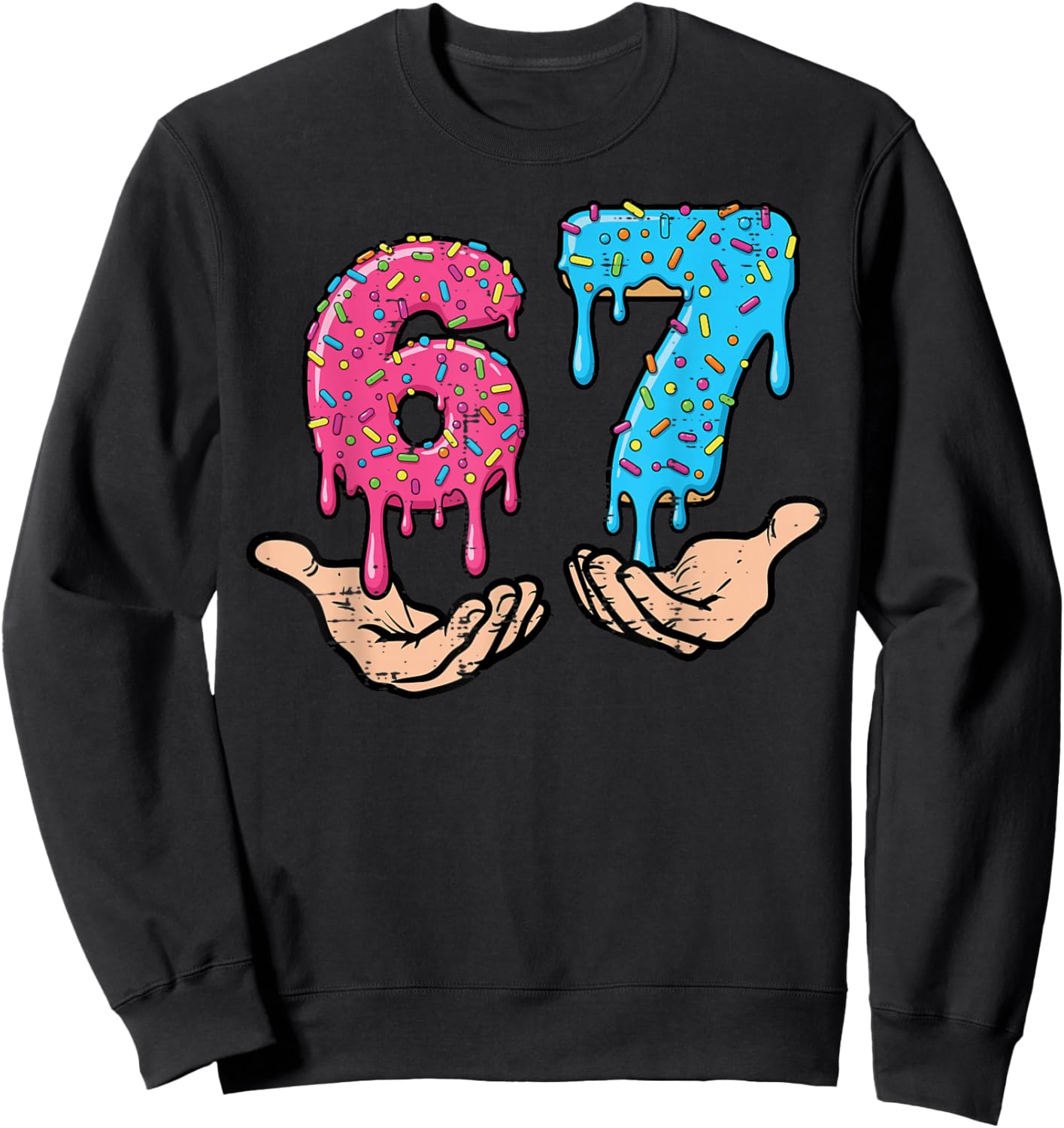 6 7 Meme Hands Drip Funny 67 Gen Alpha Slang Kids Boys Youth Sweatshirt - Sweatshirt | Black
