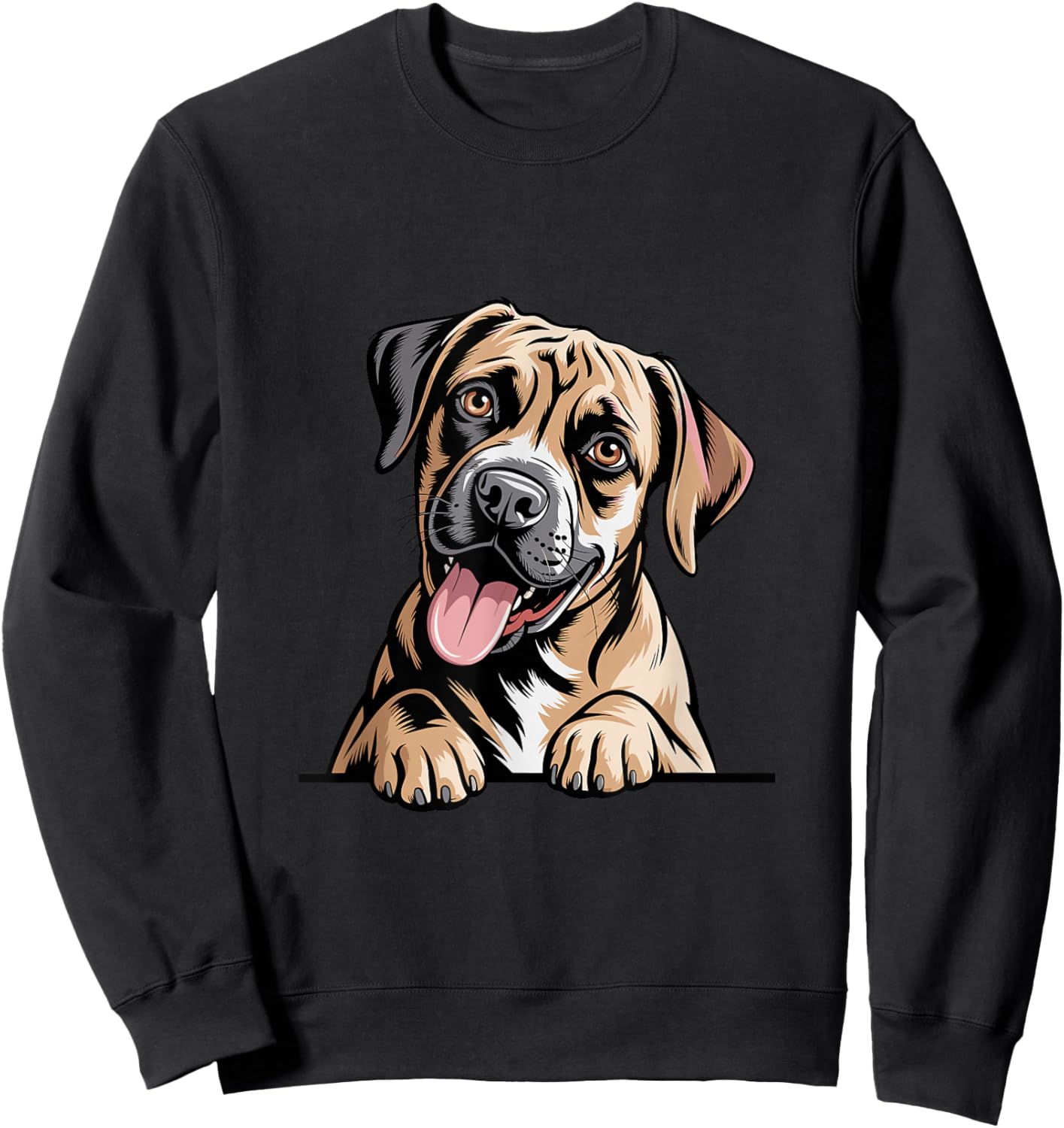 Cute Friendly Hand Drawn Illustration Cartoon Canine Boxador Sweatshirt - Sweatshirt | Black