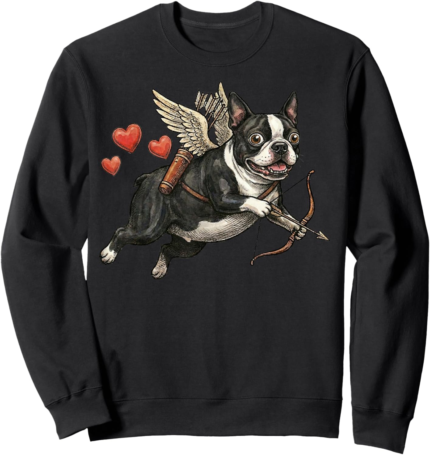 Boston Terrier Cupid Dog Valentine Love Hearts Bow Arrow Sweatshirt - Sweatshirt | Black