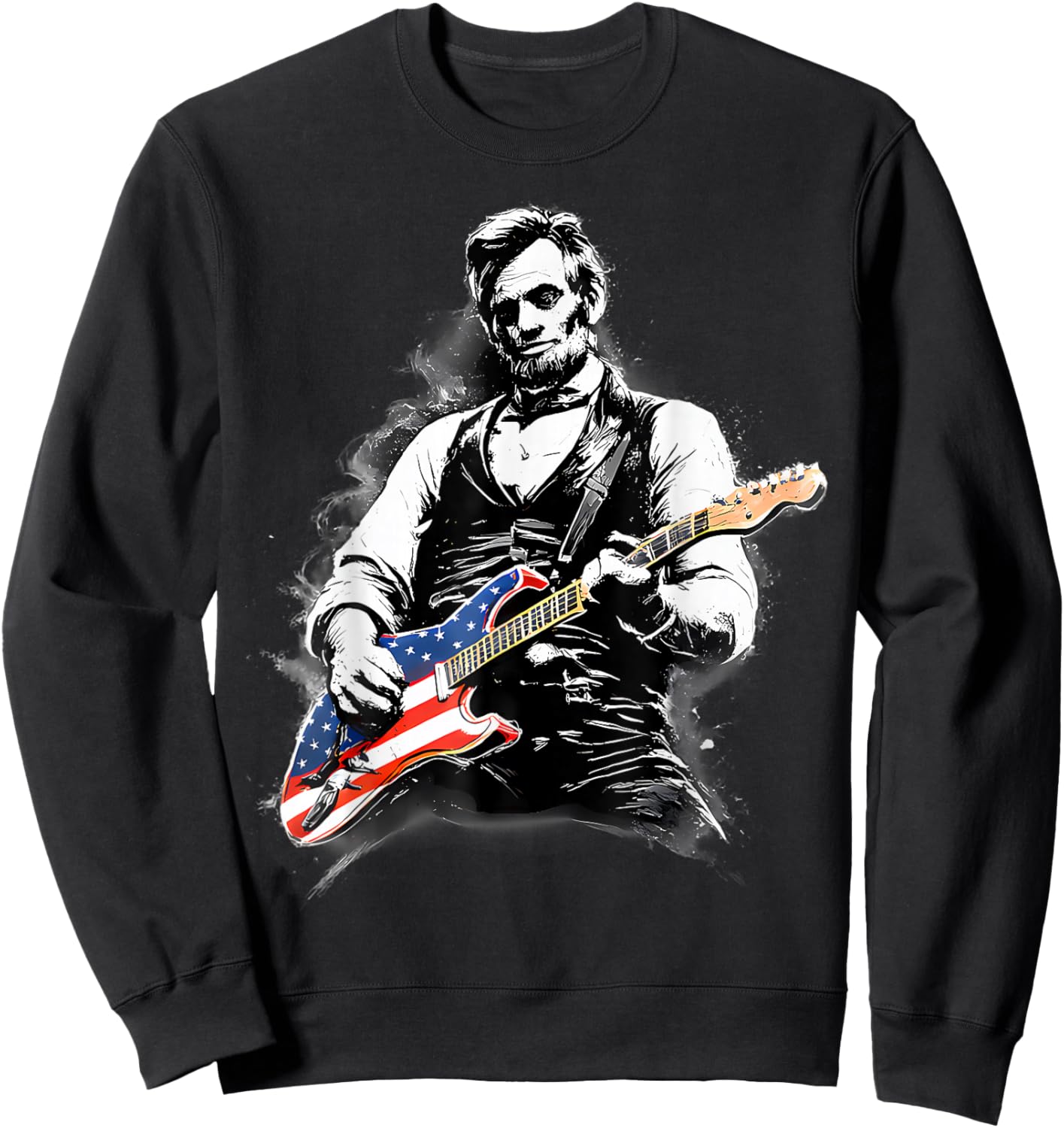 250th Anniversary US 4th July Abraham Lincoln Playing Guitar Sweatshirt - Sweatshirt | Black