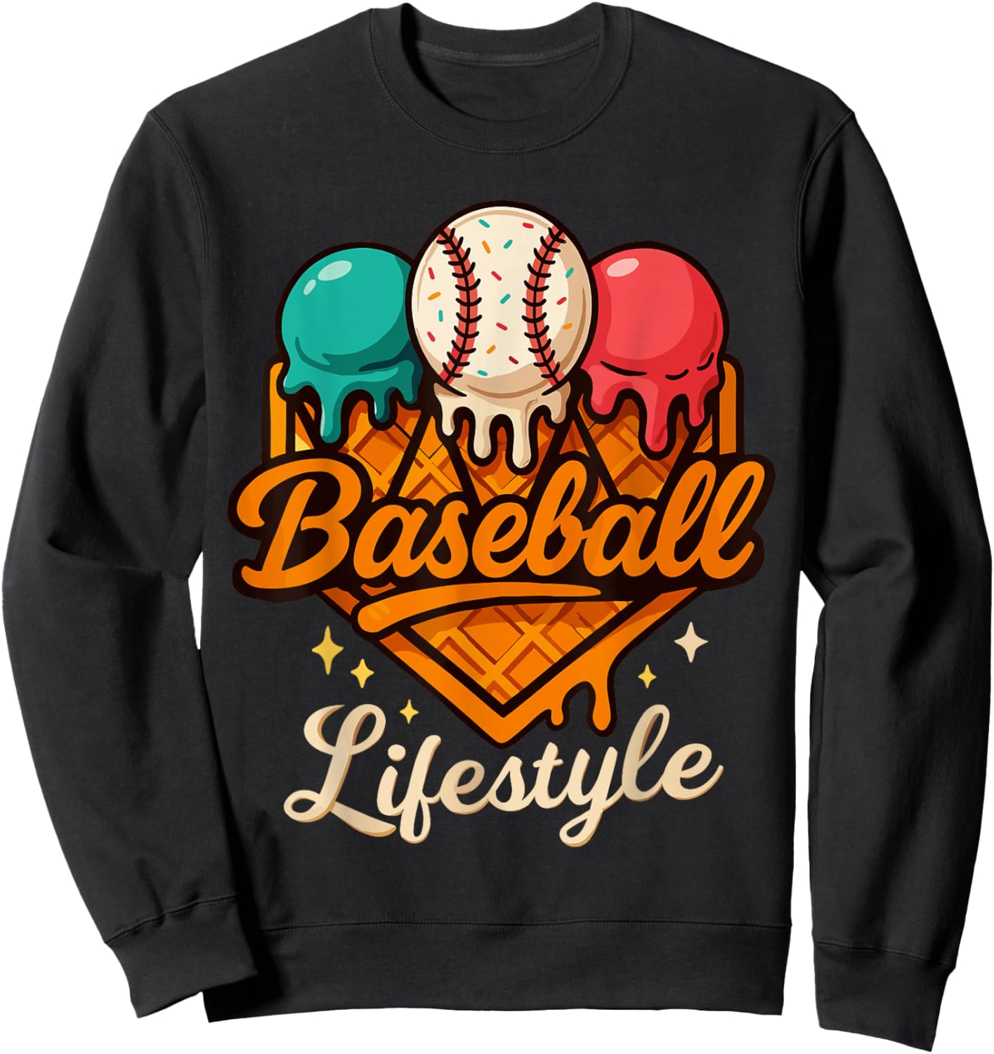 Baseball Drip Outfit Boys, Ice Cream Drip Baseball Lifestyle Sweatshirt - Sweatshirt | Black