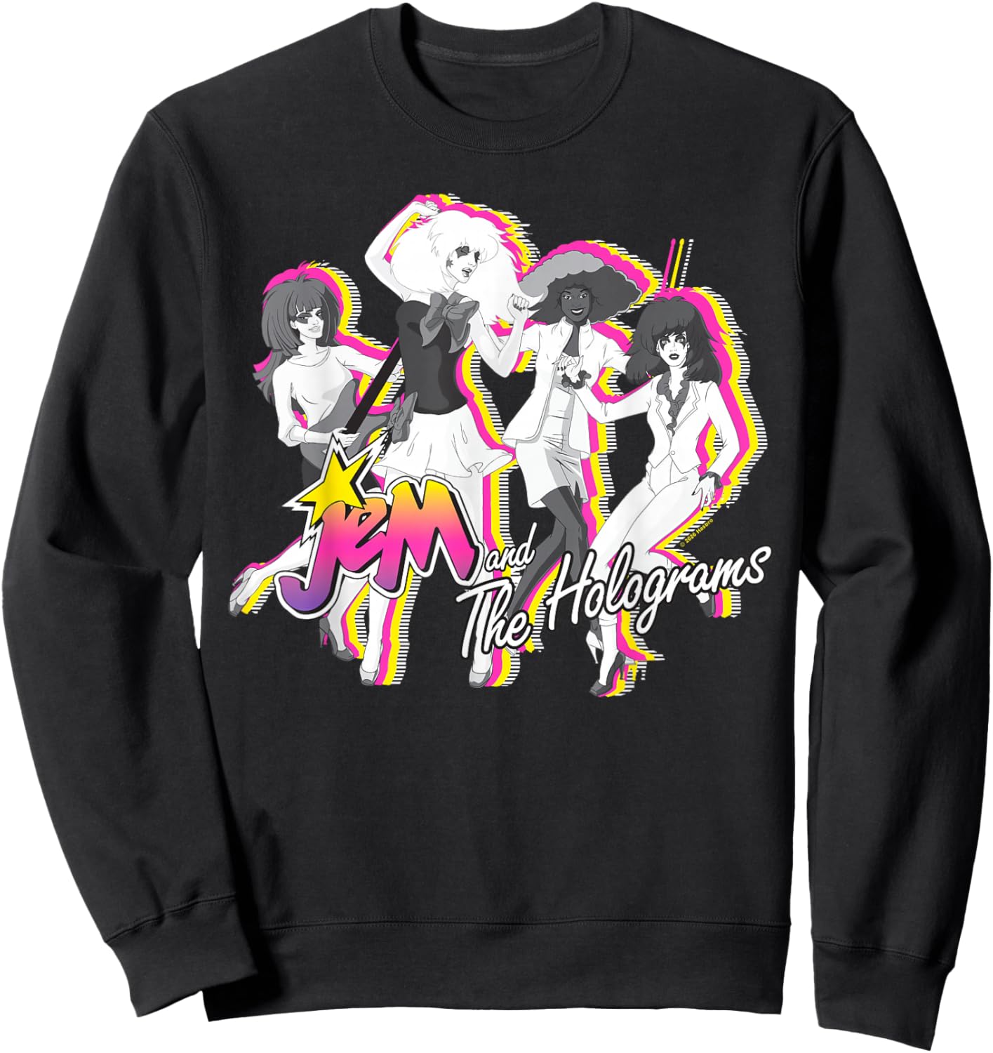 Jem and The Holograms Full Band Colorful Layered Silhouettes Sweatshirt - Sweatshirt | Black