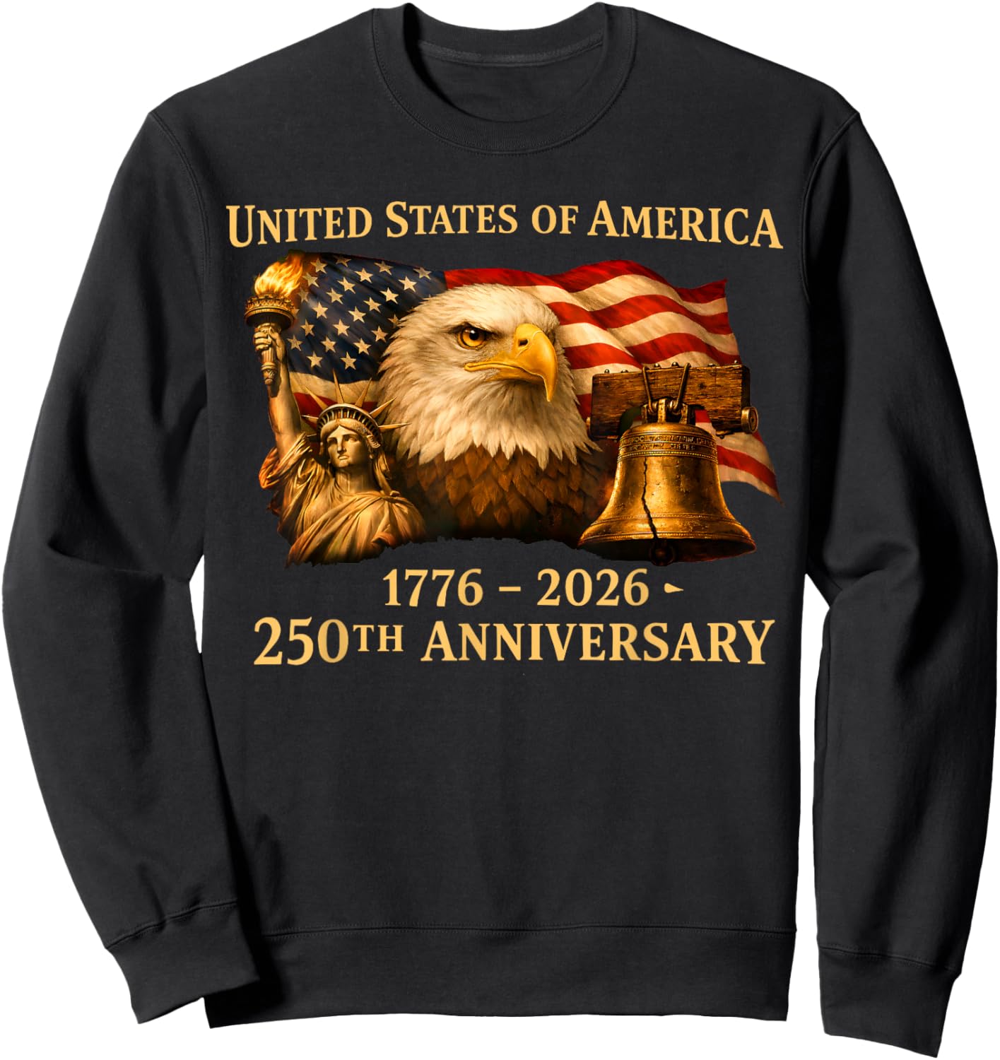 Eagle and Flag 250 Years 1776-2026 250th Birthday Sweatshirt - Sweatshirt | Black