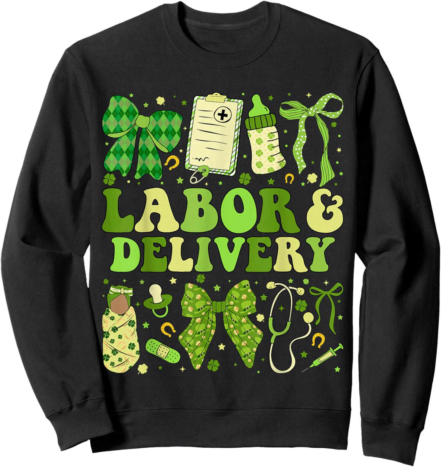 St Patricks Labor and Delivery Nurse Coquette L&D Patrick’s Sweatshirt - Sweatshirt | Black