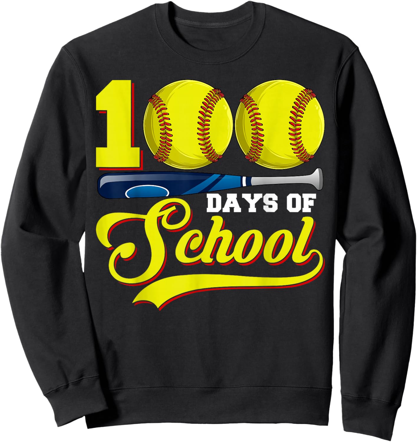 100 Days of School Softball Happy 100th Day of School Boys Sweatshirt - Sweatshirt | Black
