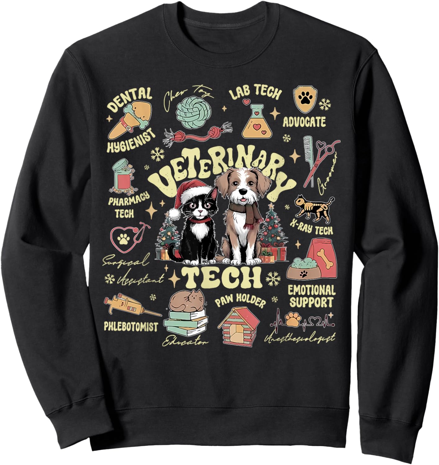 Vet Tech Nurse Veterinary Medicine Christmas Animal Doctor Sweatshirt - Sweatshirt | Black